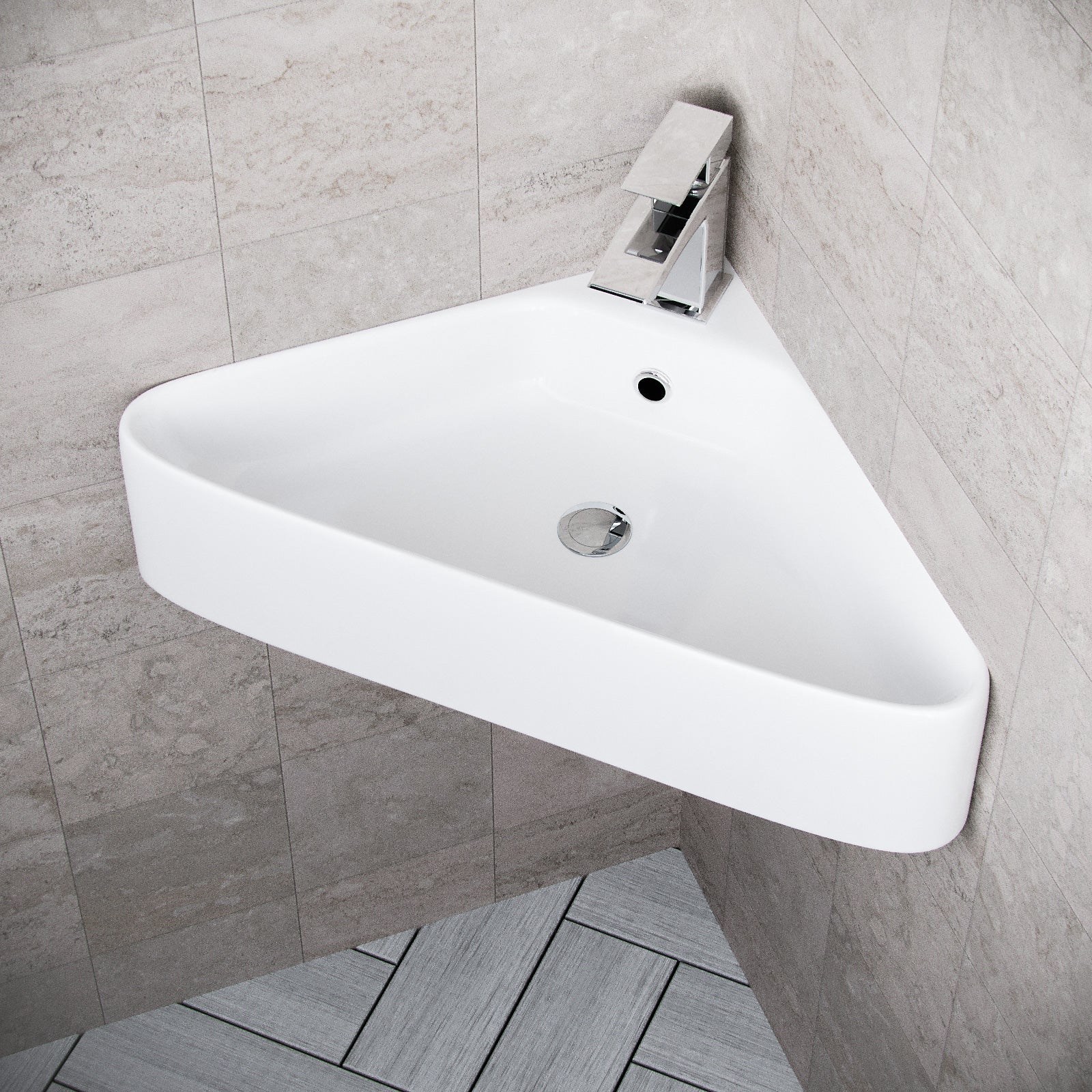 Tulla 575 x 430mm Triangle Corner Wall Hung Basin Sink