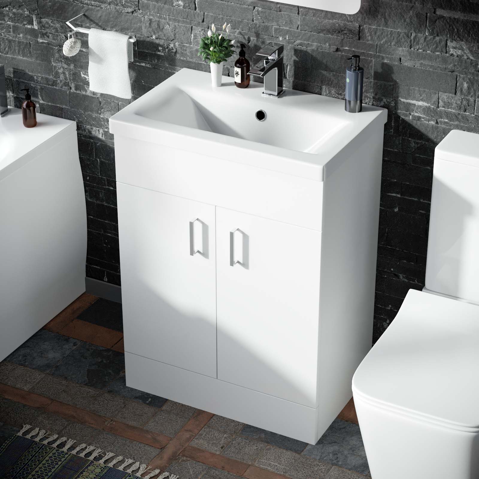 Nanuya 3-Piece Suite 1700 Bathtub, Flat Pack 600 White Basin Vanity & Close Coupled Toilet
