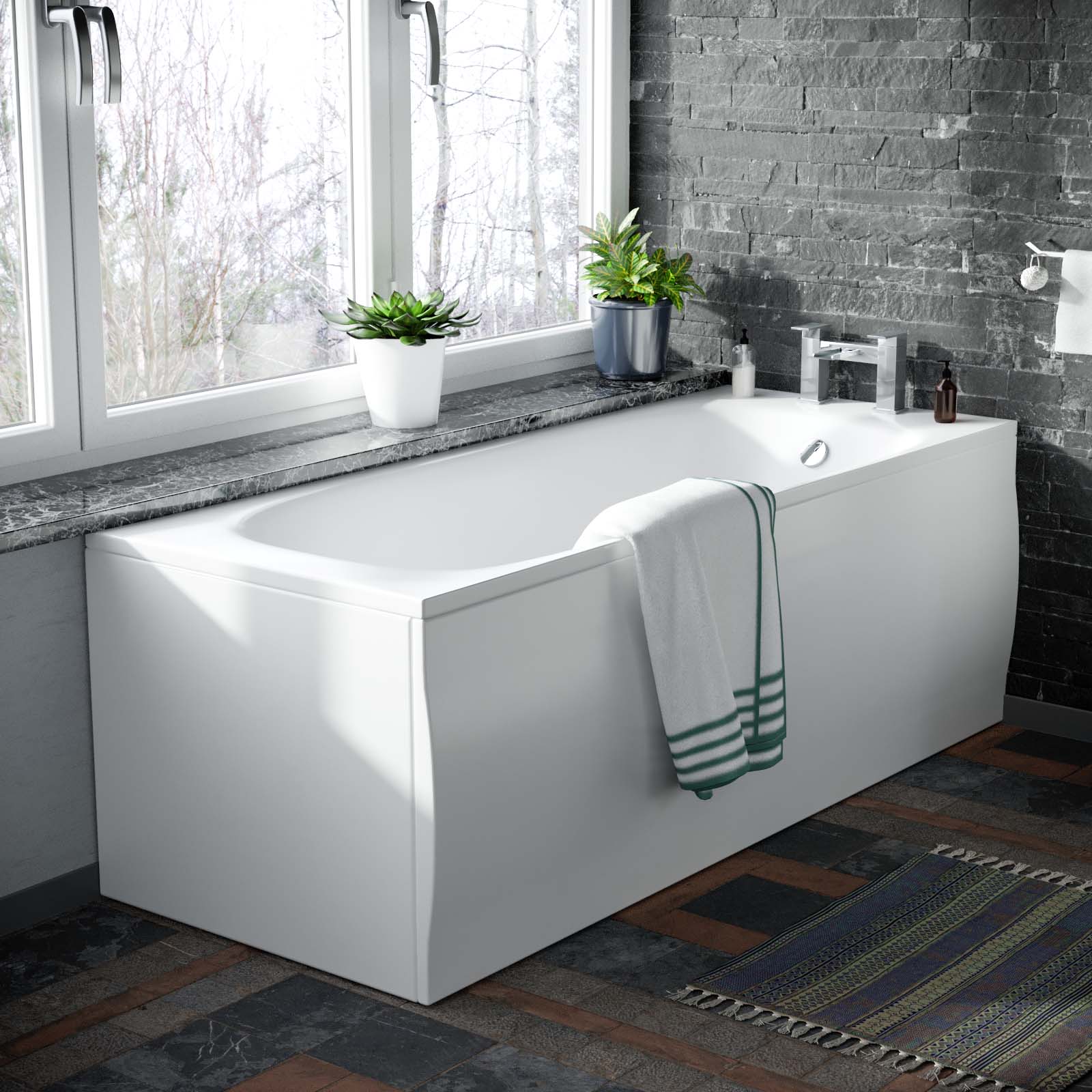 Nanuya 3-Piece Suite 1700 Bathtub, Flat Pack 600 White Basin Vanity & Close Coupled Toilet