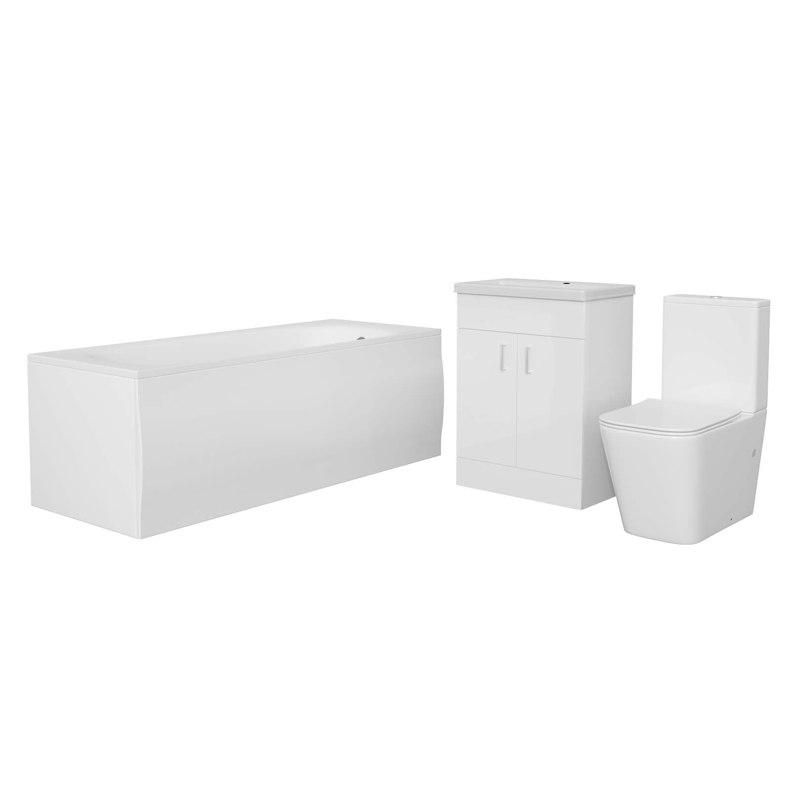 Nanuya Bath, Rimless Toilet Vanity Unit Three Piece White Bathroom Suite
