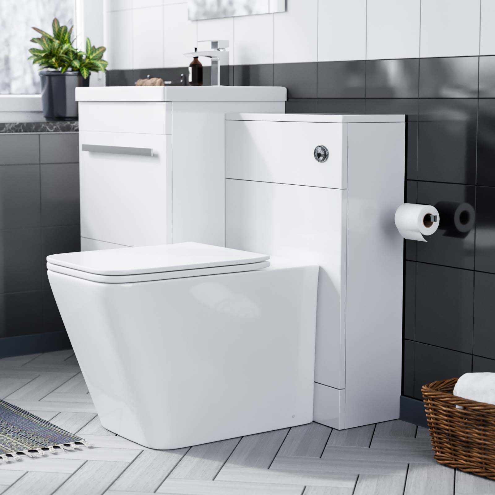 Nanuya 1000mm Basin 2 Drawer Vanity Cabinet and WC Toilet Pan Combo Suite