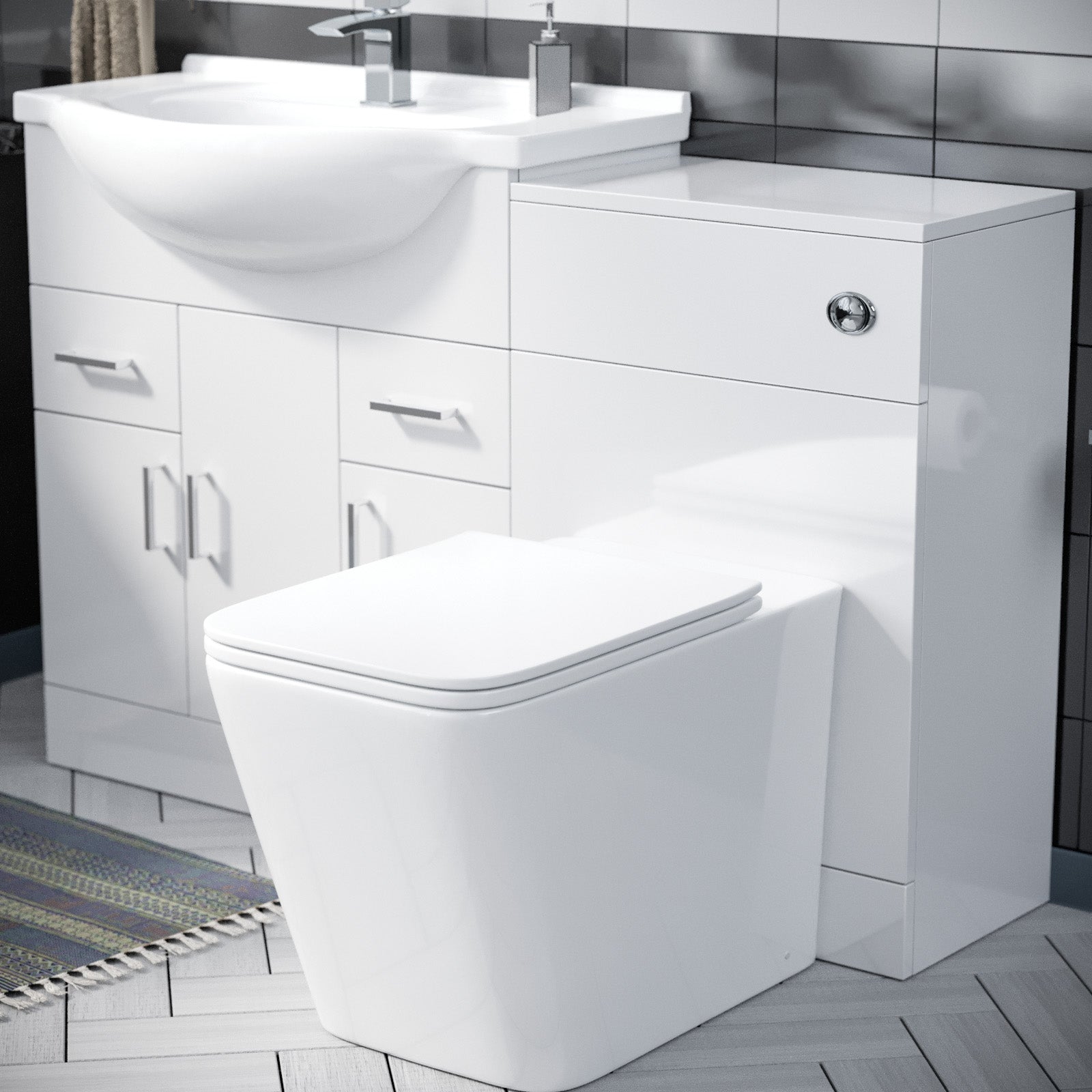 Ellen 750mm Floor Standing Gloss White Cabinet, WC Unit & BTW Toilet