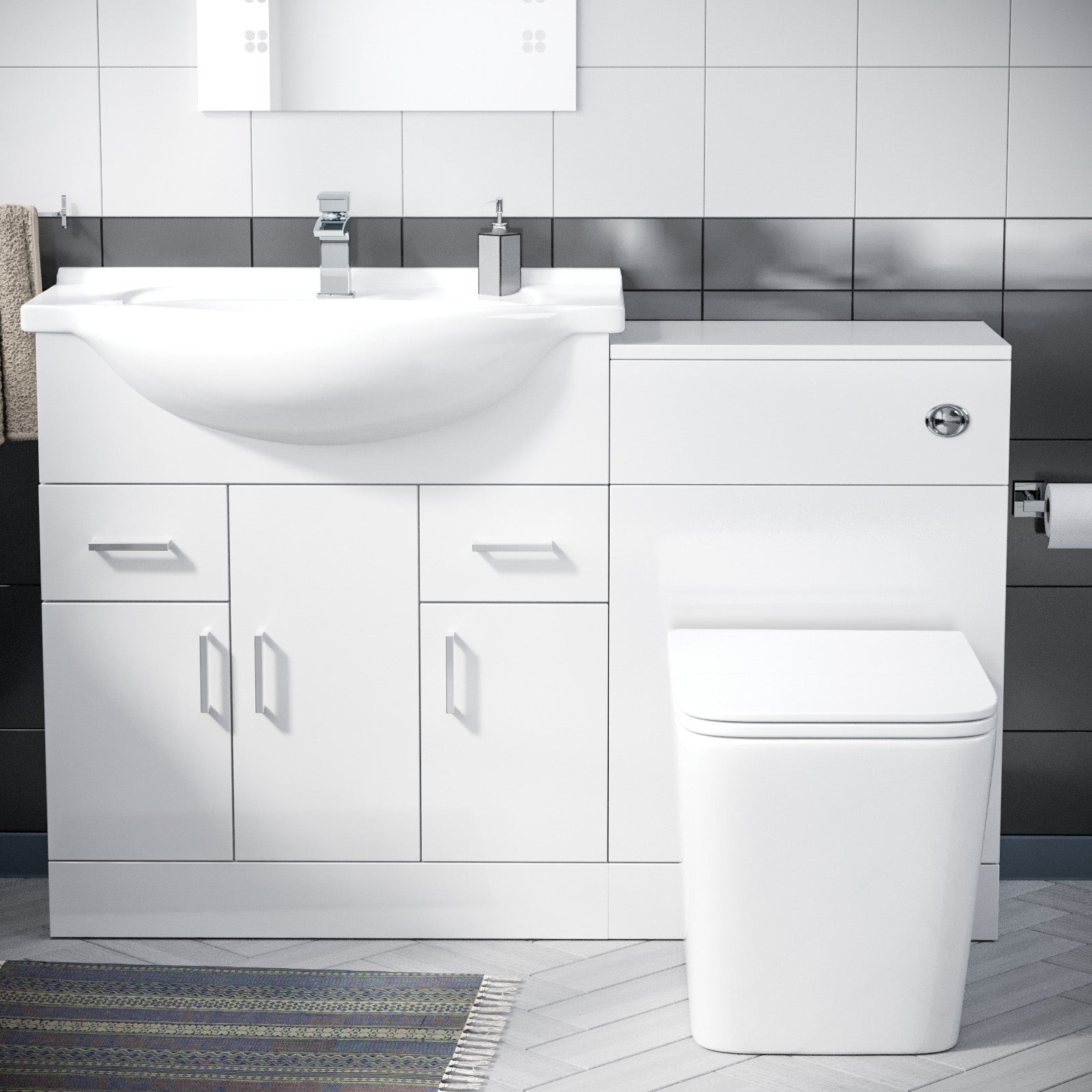 Ellen 750mm Floor Standing Gloss White Cabinet, WC Unit & BTW Toilet