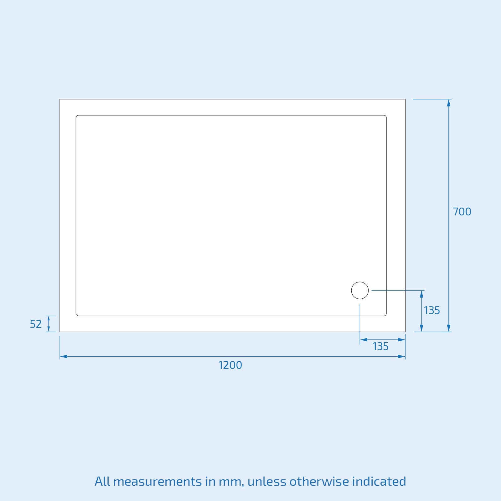 Slim 1200 x 700 mm White Rectangular Shower Tray Stone Resin