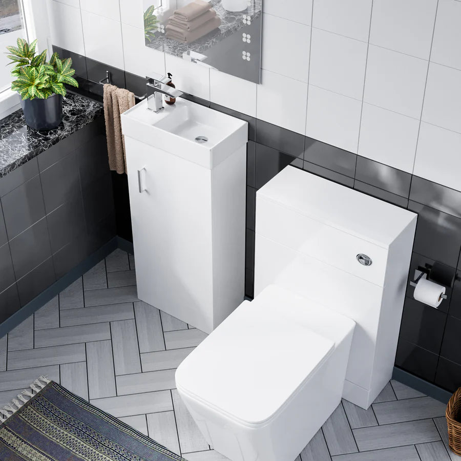 Nanuya 400mm White Floor Standing Vanity, WC Unit & Square BTW Rimless Toilet