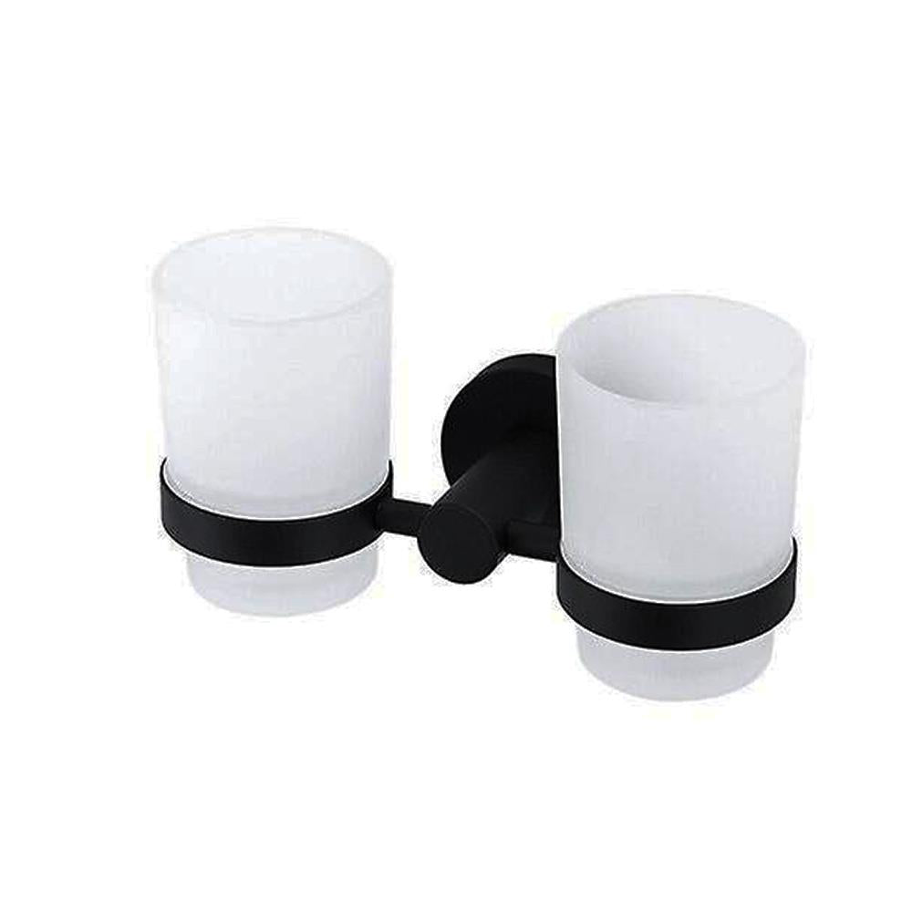 Modern Round Black Matte Double Tumbler Holder