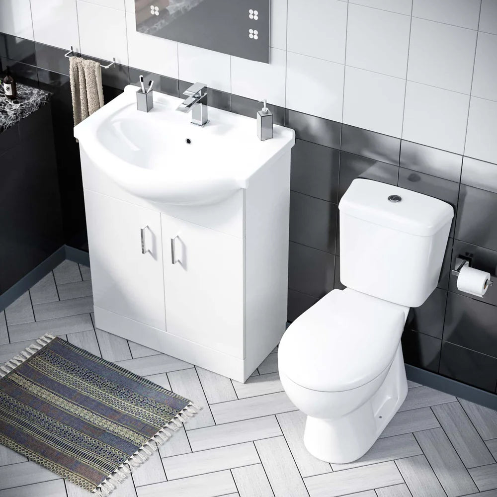 Ellen 650 mm Basin Flat Pack Vanity Sink Unit & Back To Wall Toilet Suite