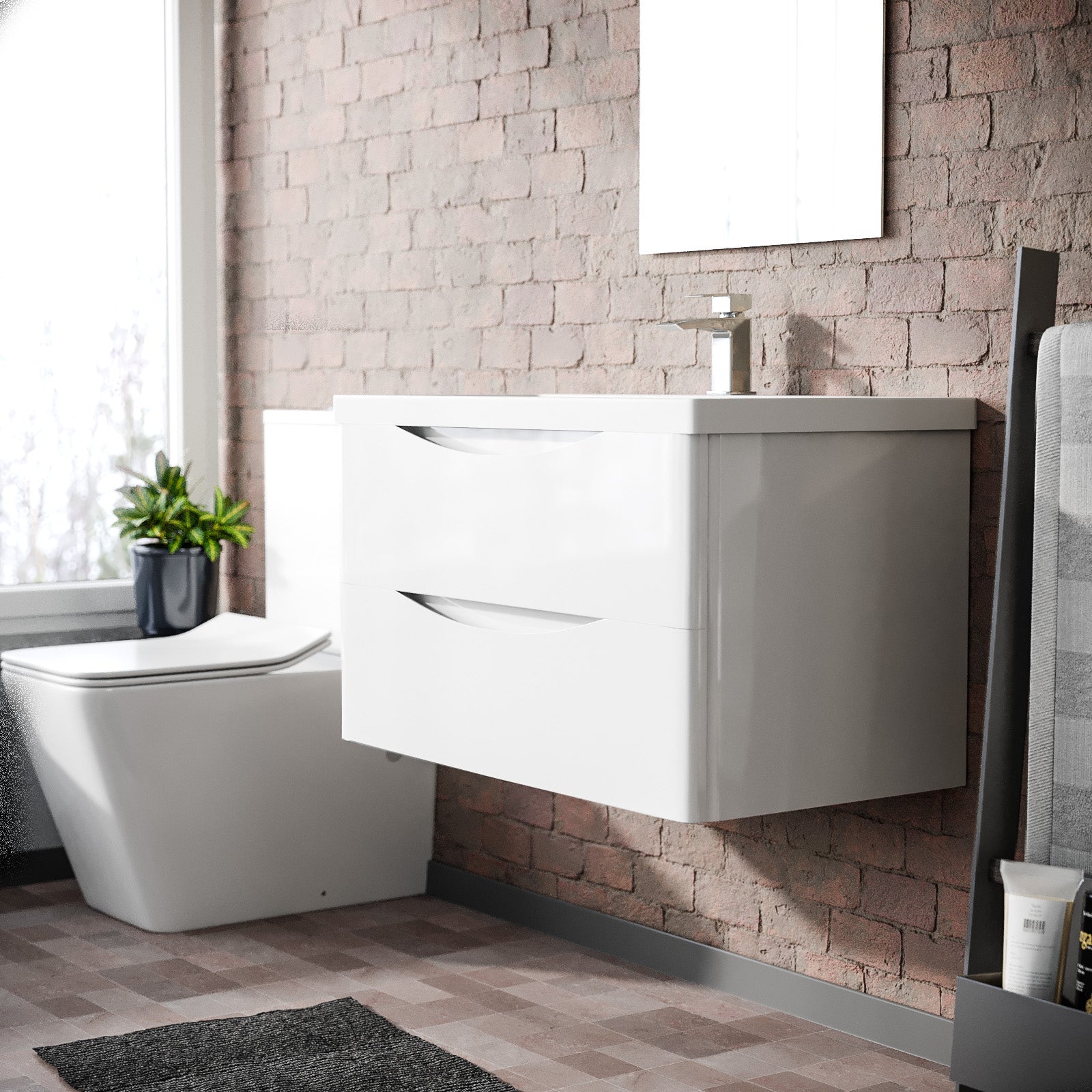 Merton Modern 800mm White Wall Hung Basin Sink Flat Pack Vanity