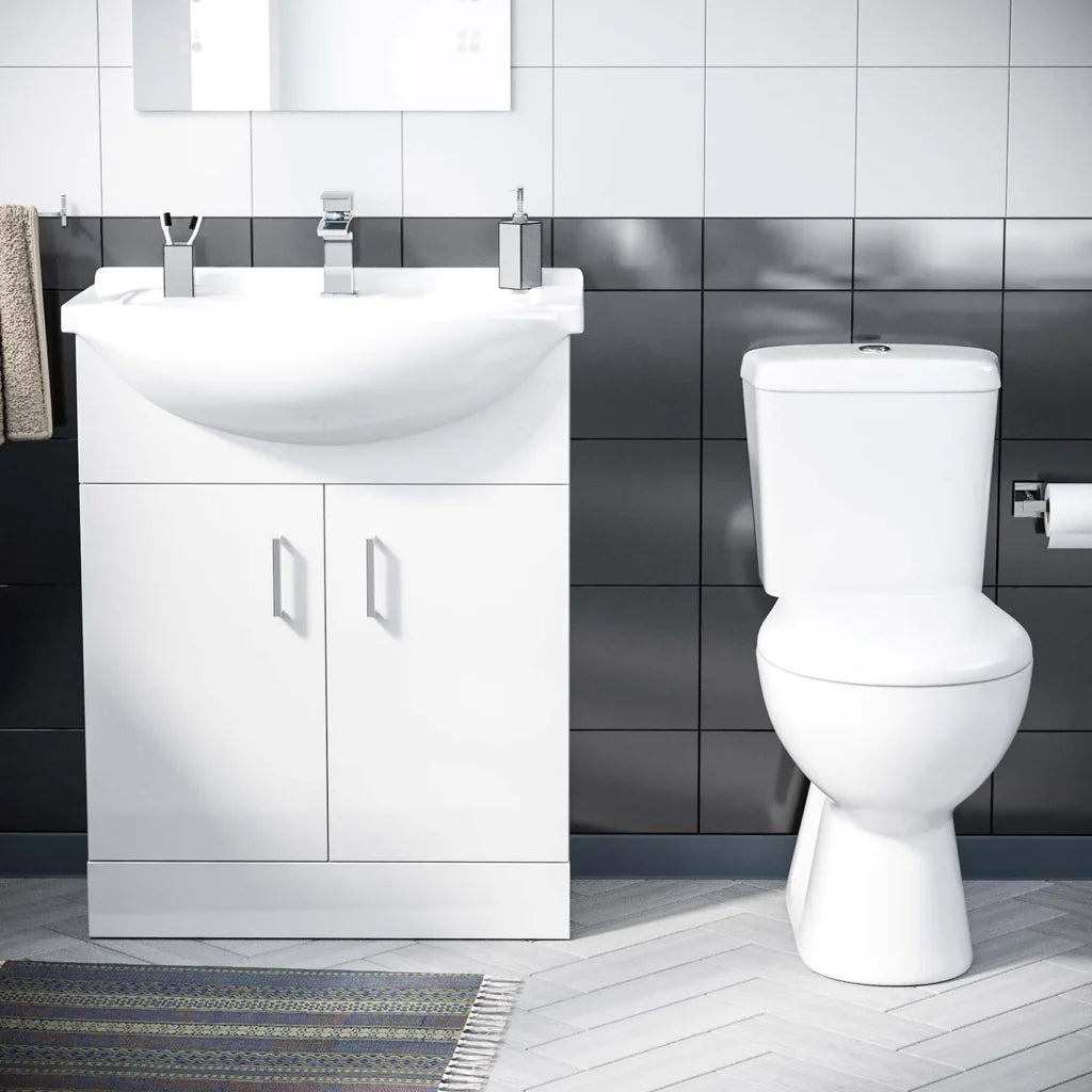Ellen 650 mm Basin Flat Pack Vanity Sink Unit & Back To Wall Toilet Suite