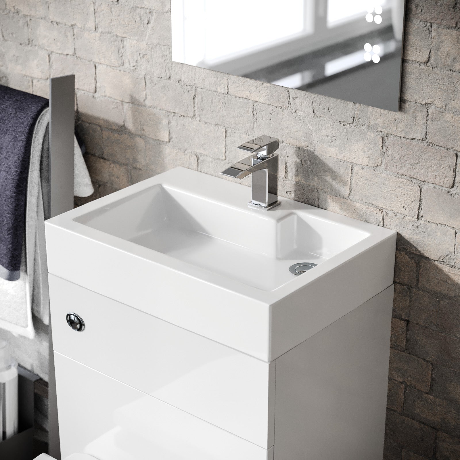 Bretford 500mm Gloss White Two-In-One Combined Wash Basin & Rimless Toilet Space Save