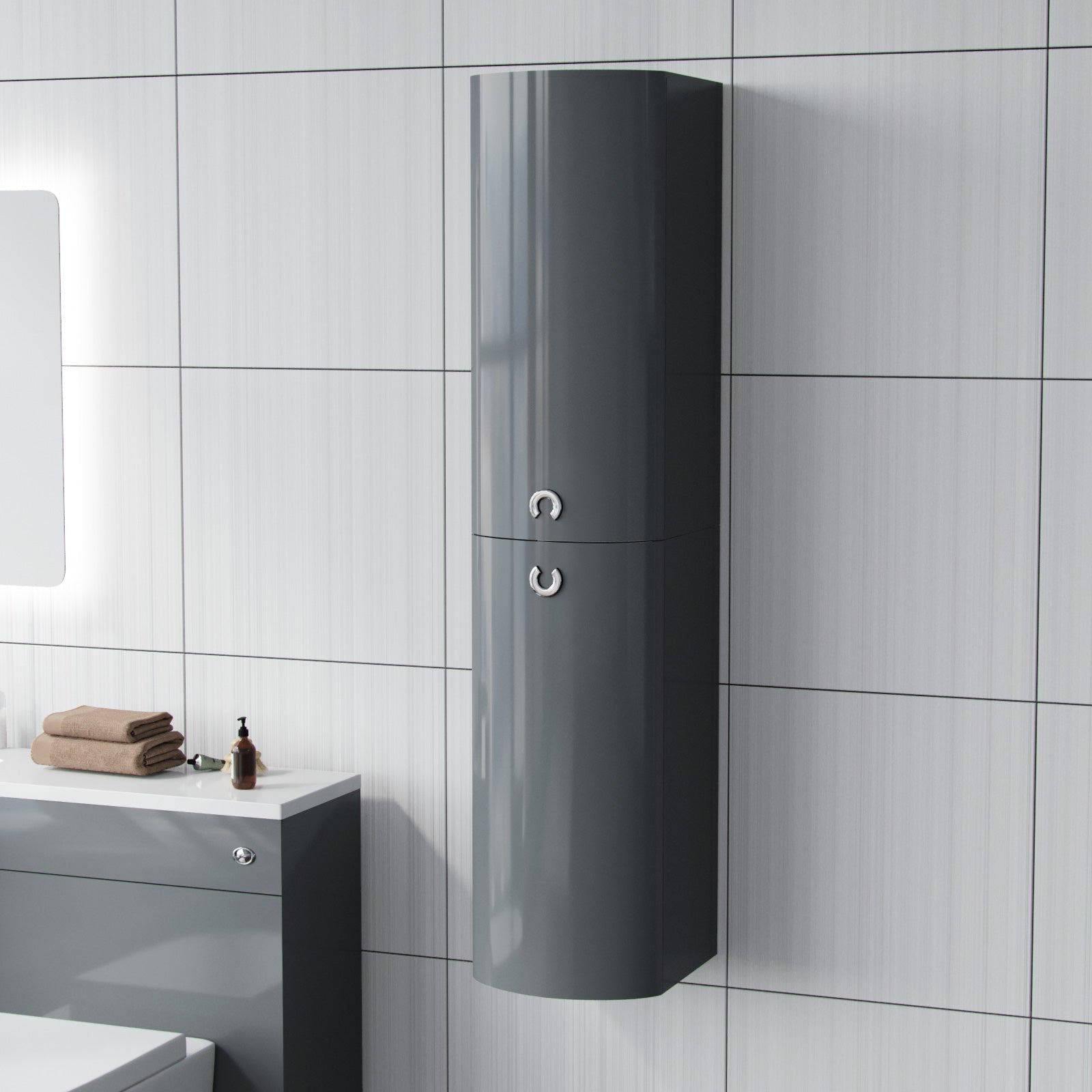 Dene 1400 mm Bathroom Wall Hung Cabinet Storage Grey
