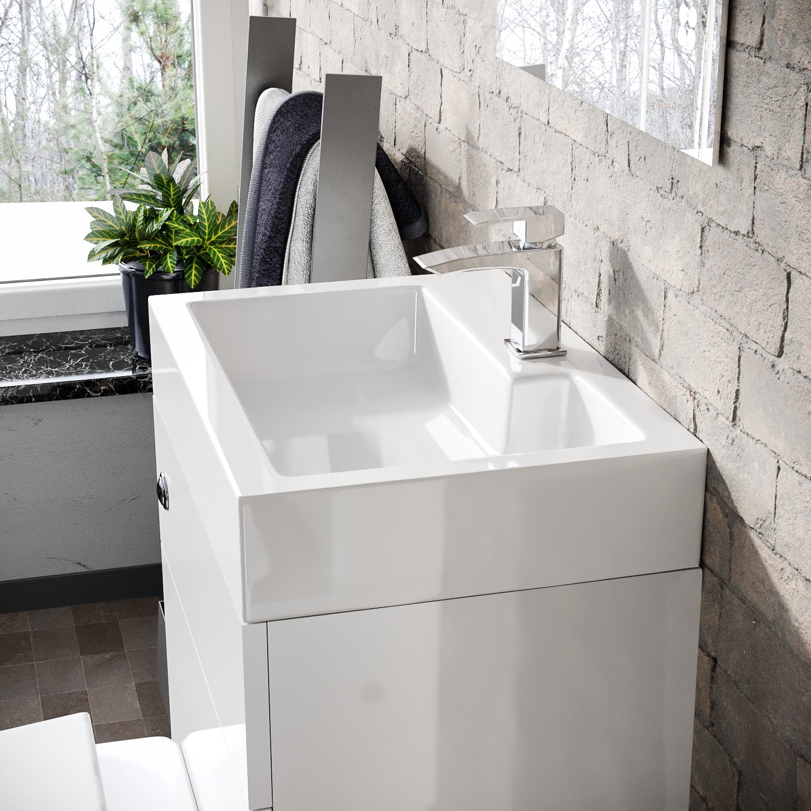 Bretford 500mm Gloss White Two-In-One Combined Wash Basin & Rimless Toilet Space Save