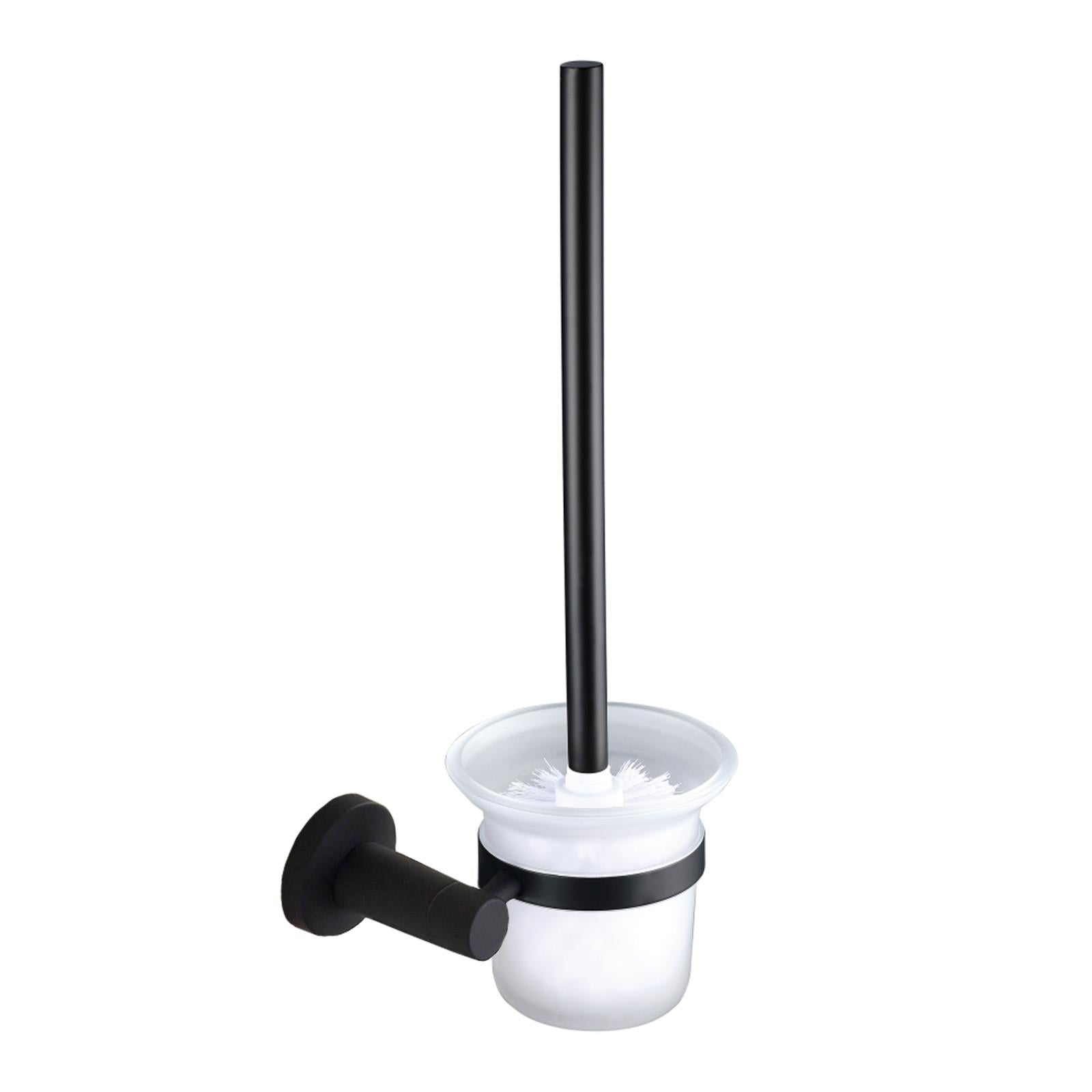 Modern Round Black Matte Toilet Brush and Holder