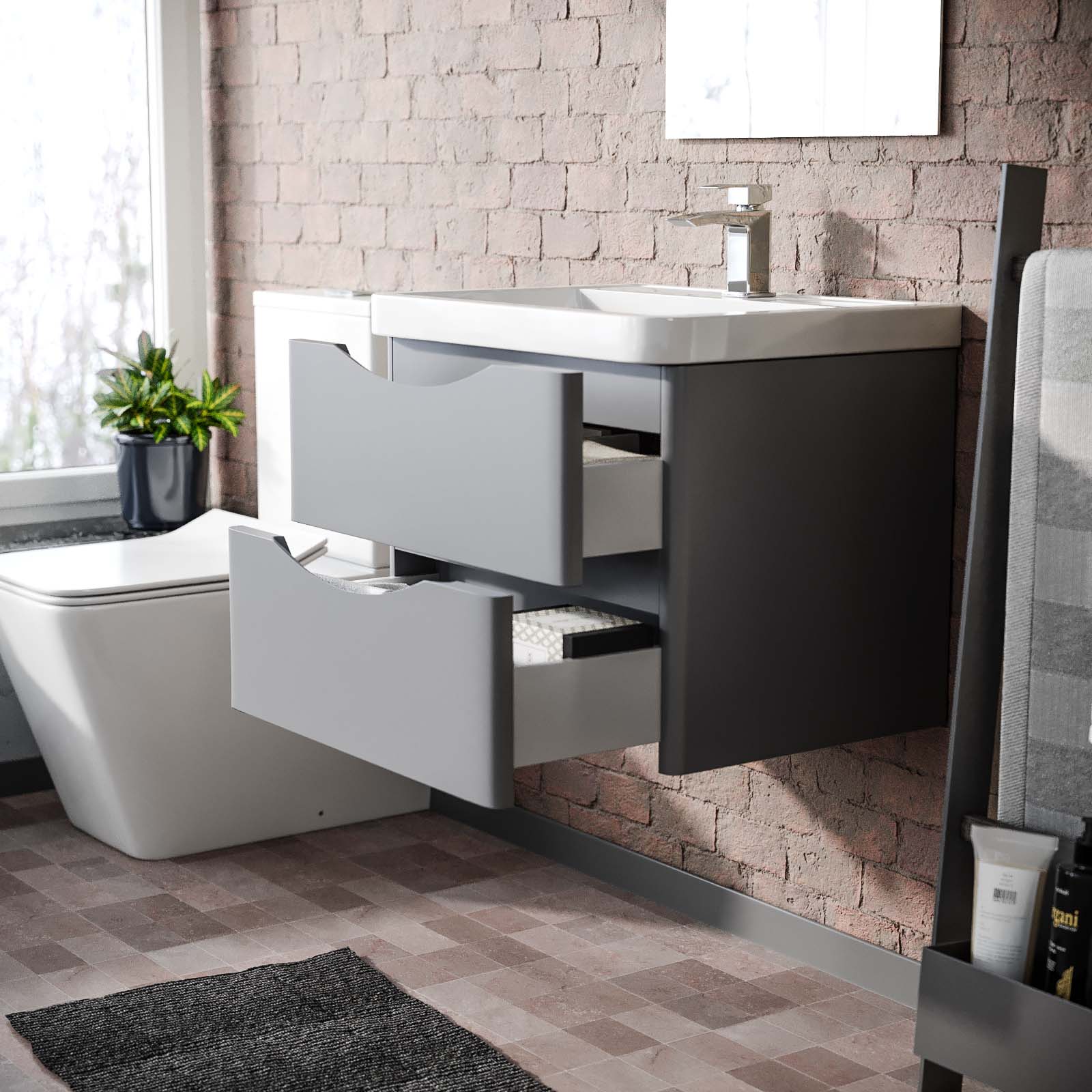 Merton 600mm Matte Grey Wall Hung Basin Vanity Cabinet Storage Furniture
