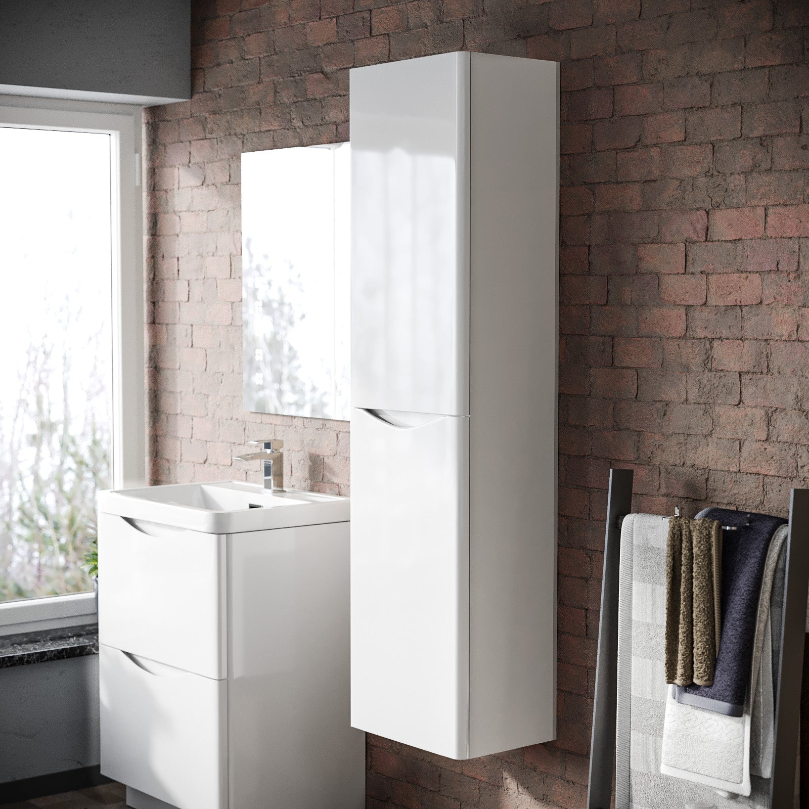 Merton Bathroom Wall Hung Cupboard Cabinet Vanity Storage Gloss White