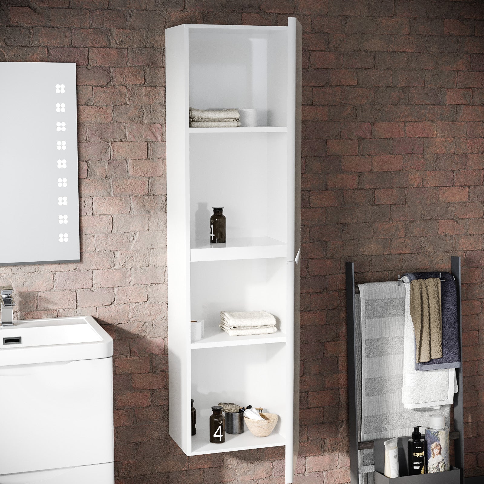 Merton Bathroom Wall Hung Cupboard Cabinet Vanity Storage Gloss White