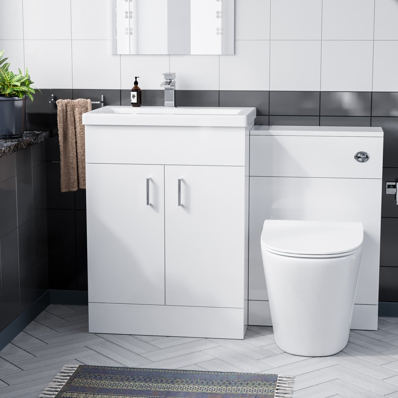 Nanuya 600 Floor Standing White Vanity, Ceramic Basin, BTW with Soft Close Toilet Seat & WC Unit