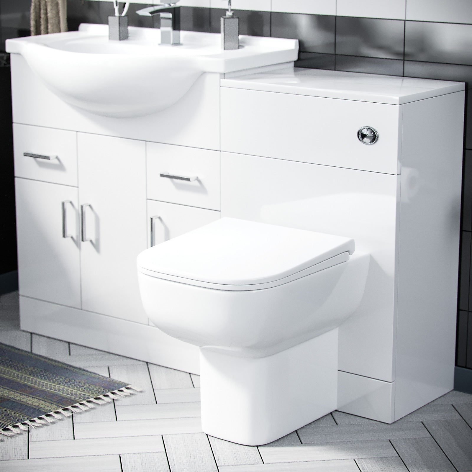 Dyon 750mm Gloss White Floorstanding Vanity, WC Unit & BTW Toilet Set - Flat Pack