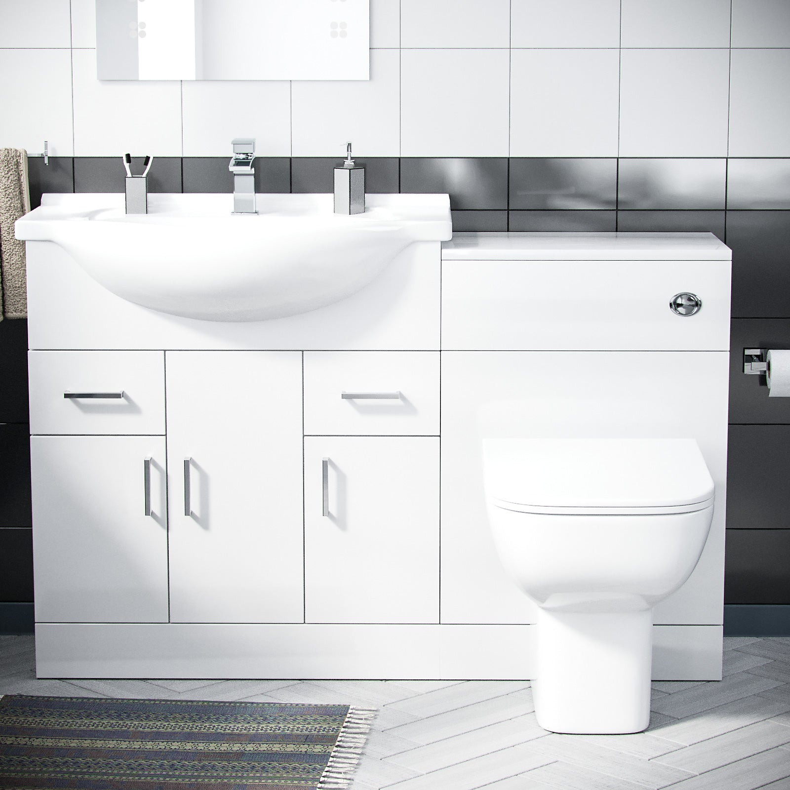 Dyon 750mm Gloss White Floorstanding Vanity, WC Unit & BTW Toilet Set - Flat Pack