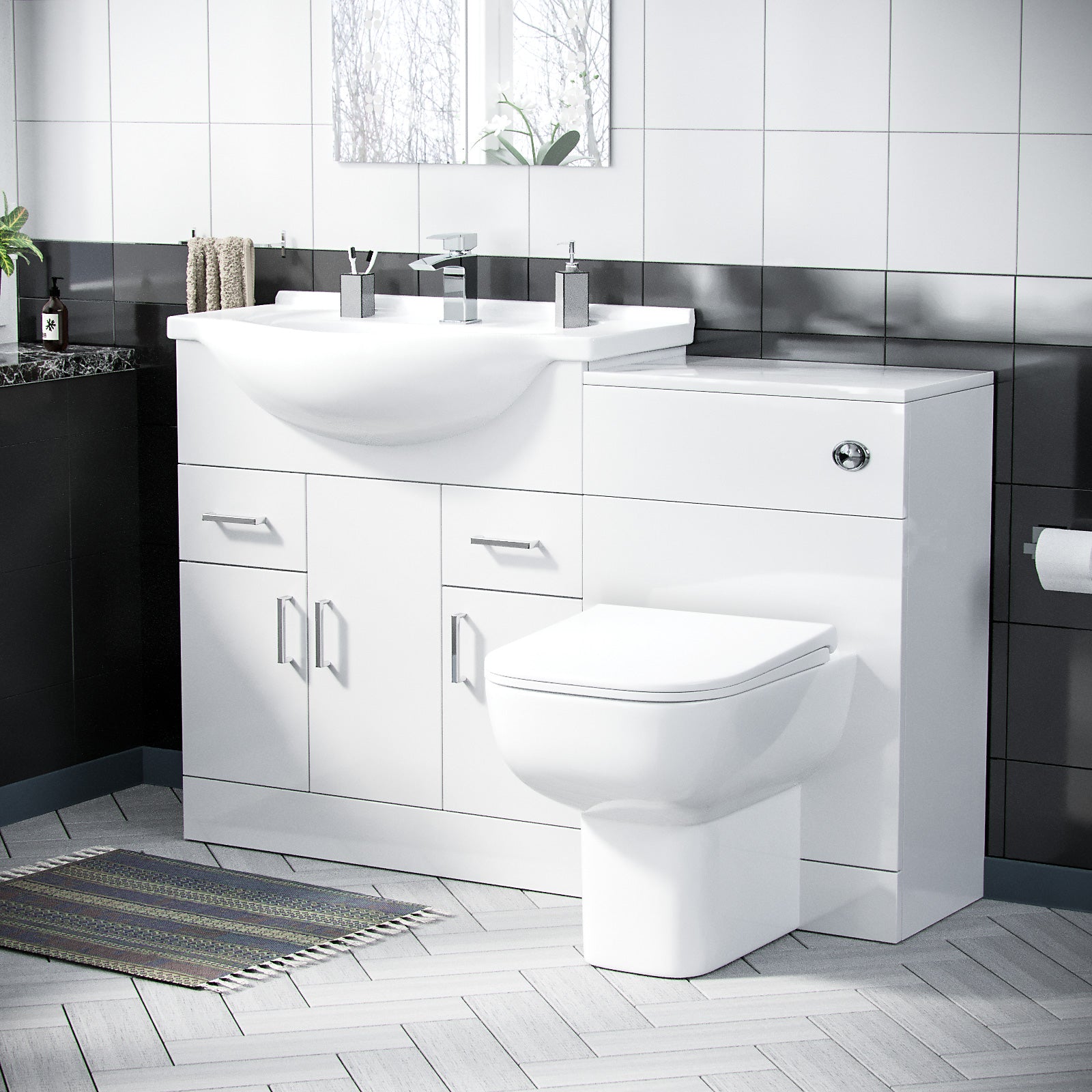 Dyon 750mm Gloss White Floorstanding Vanity, WC Unit & BTW Toilet Set - Flat Pack