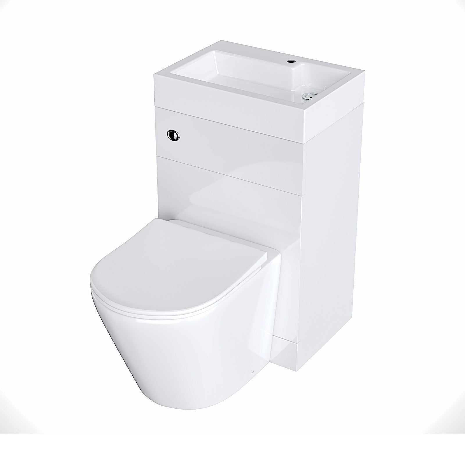 Bretford 500mm Gloss White Two-In-One Combined Wash Basin & Rimless Toilet Space Save