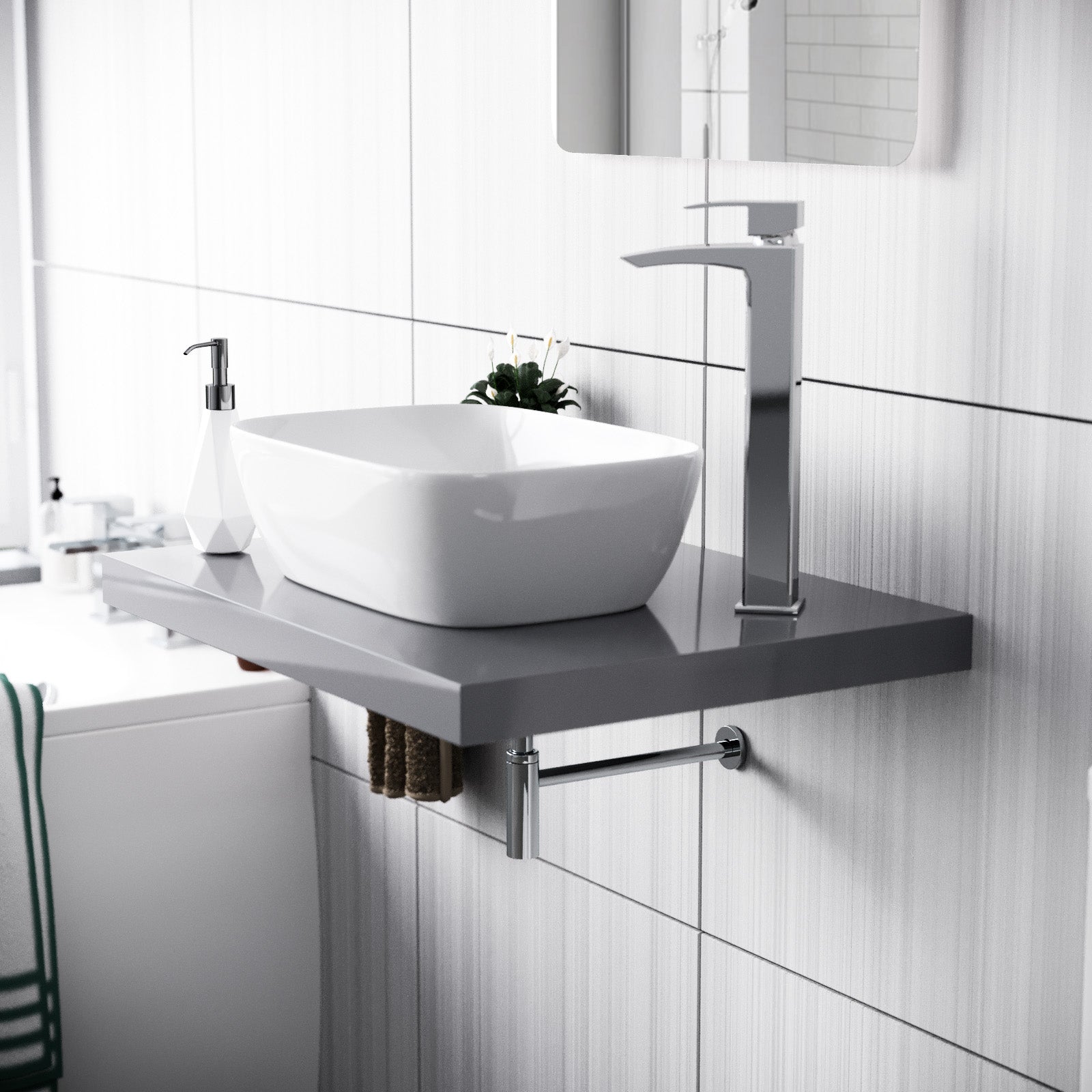 Selpha Wall Mounted Floating Countertop Basin Shelf 600 x 450 mm - Light Grey