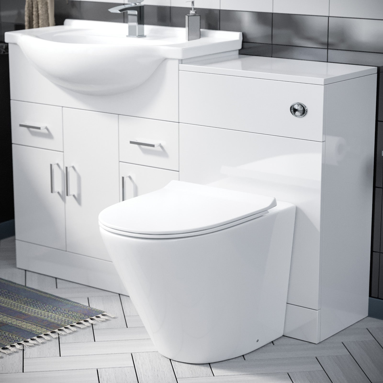 Ellen 750mm FloorStanding White Gloss Cabinet, WC Unit & BTW Toilet