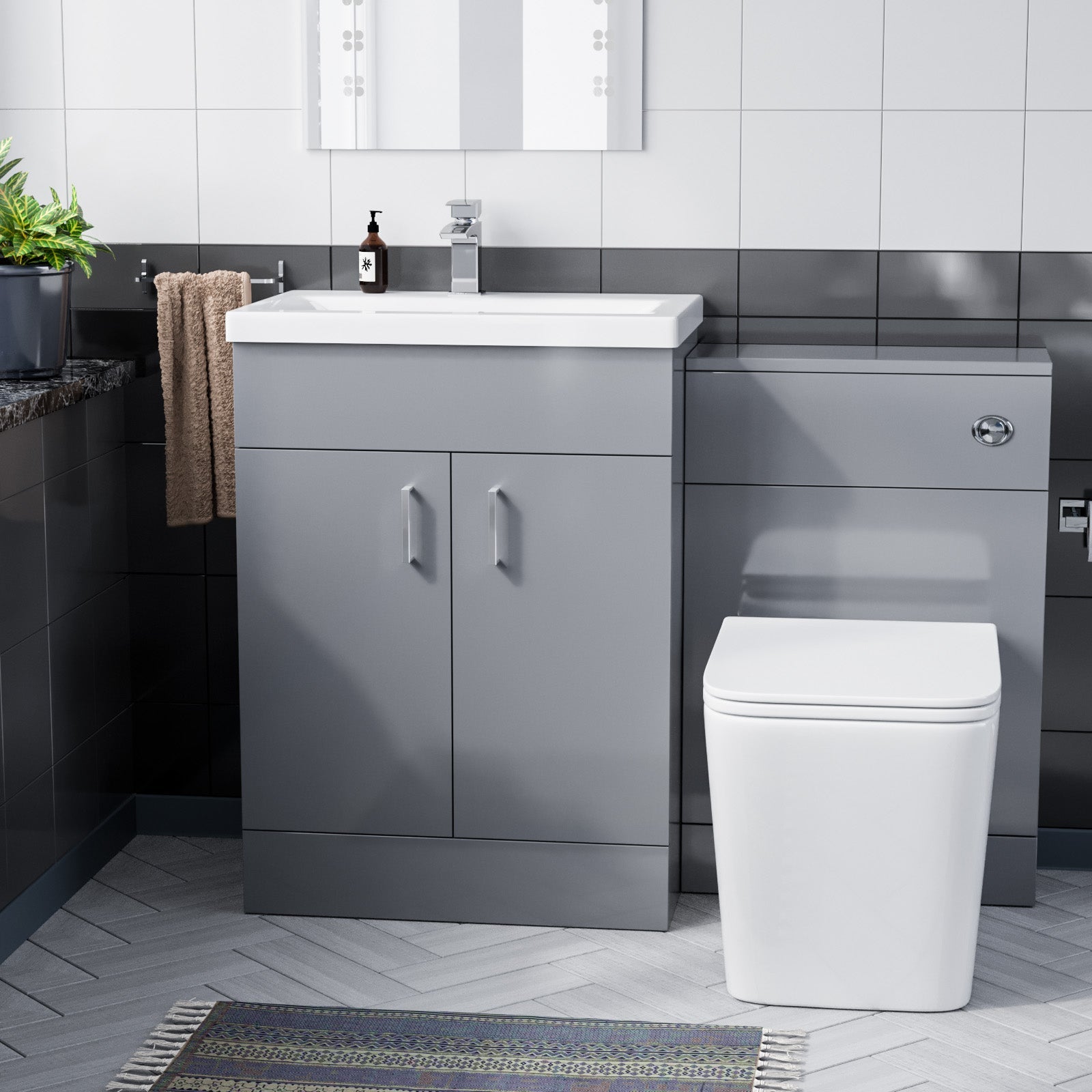 Nanuya 600mm Light Grey Floor Standing Vanity Ceramic Basin BTW Toilet UF Seat & WC Unit Flat Pack