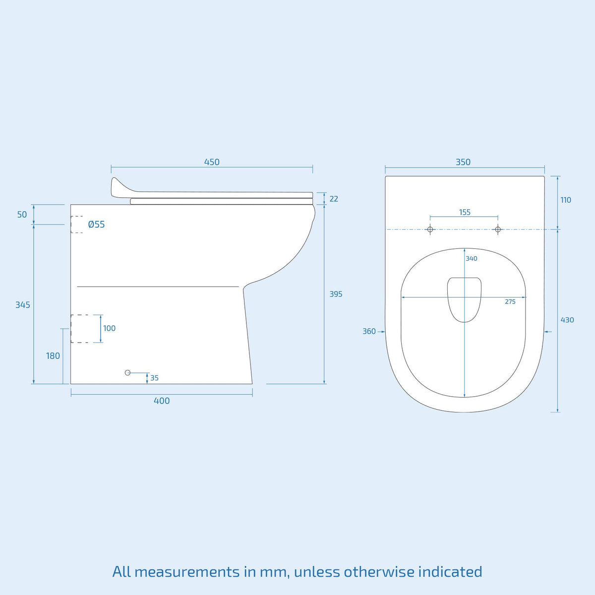 Bretford 500mm Gloss White Two-In-One Combined Wash Basin & Toilet - Freestanding