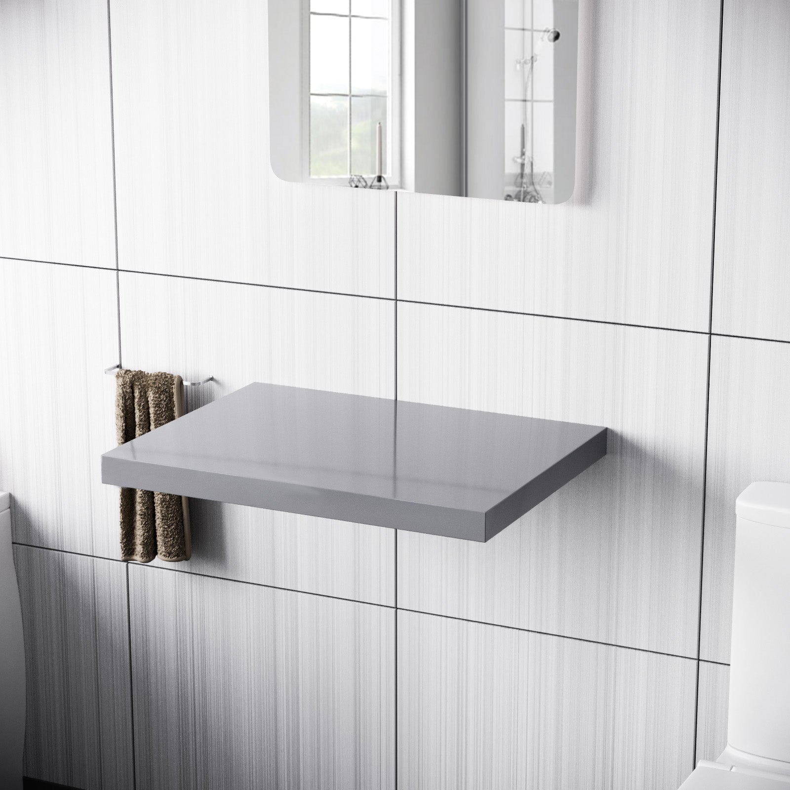 Selpha Wall Mounted Floating Countertop Basin Shelf 600 x 450 mm - Light Grey