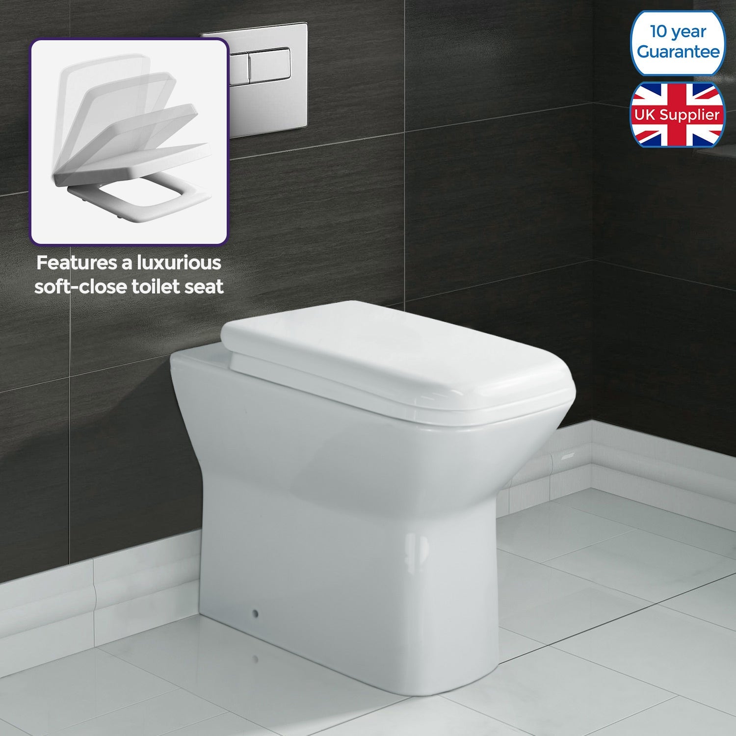 Louis Stylish Back to Wall Rimless Toilet and Soft Close Seat White