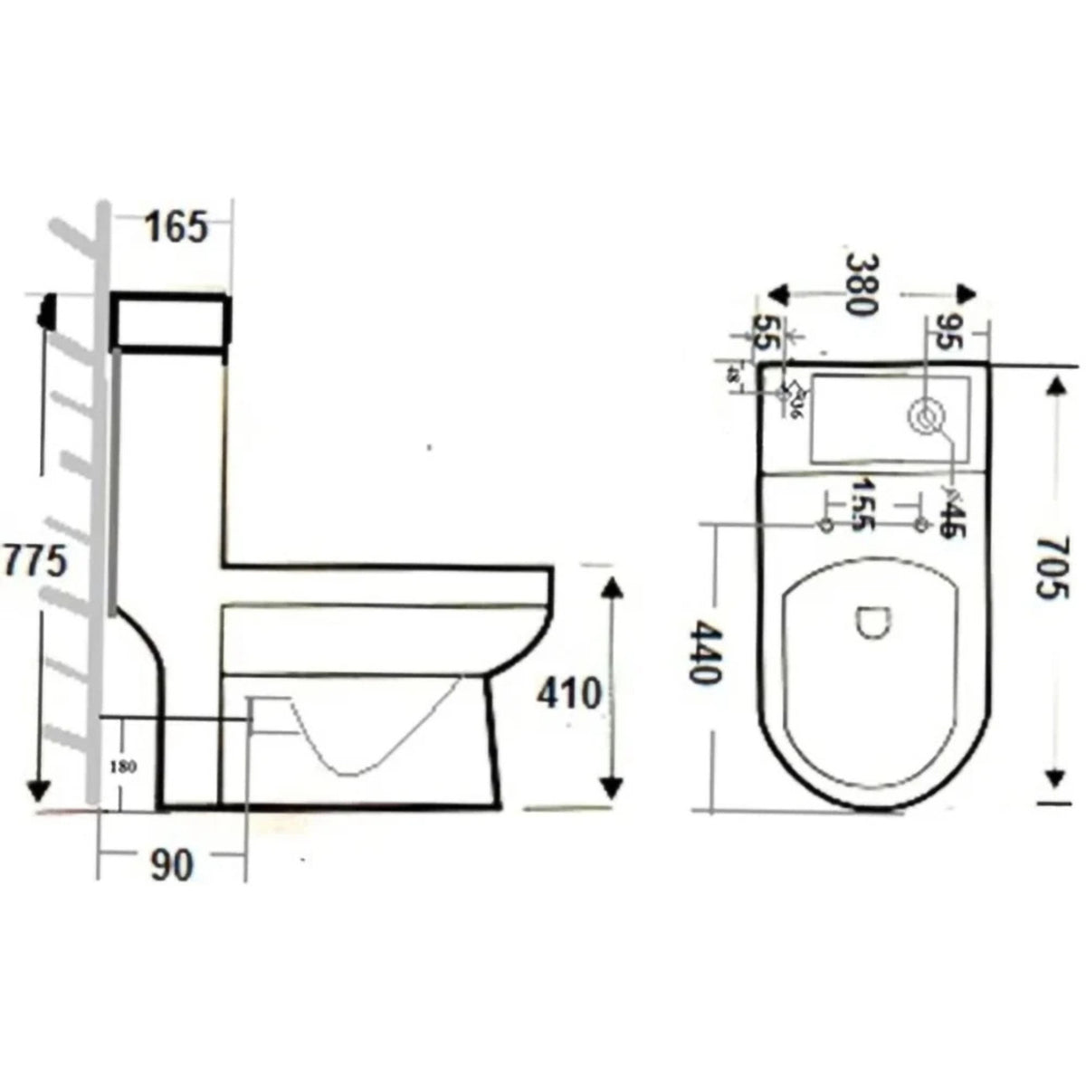 2 In 1 Compact Close Coupled Toilet and Basin Combo with Mono Mixer Tap