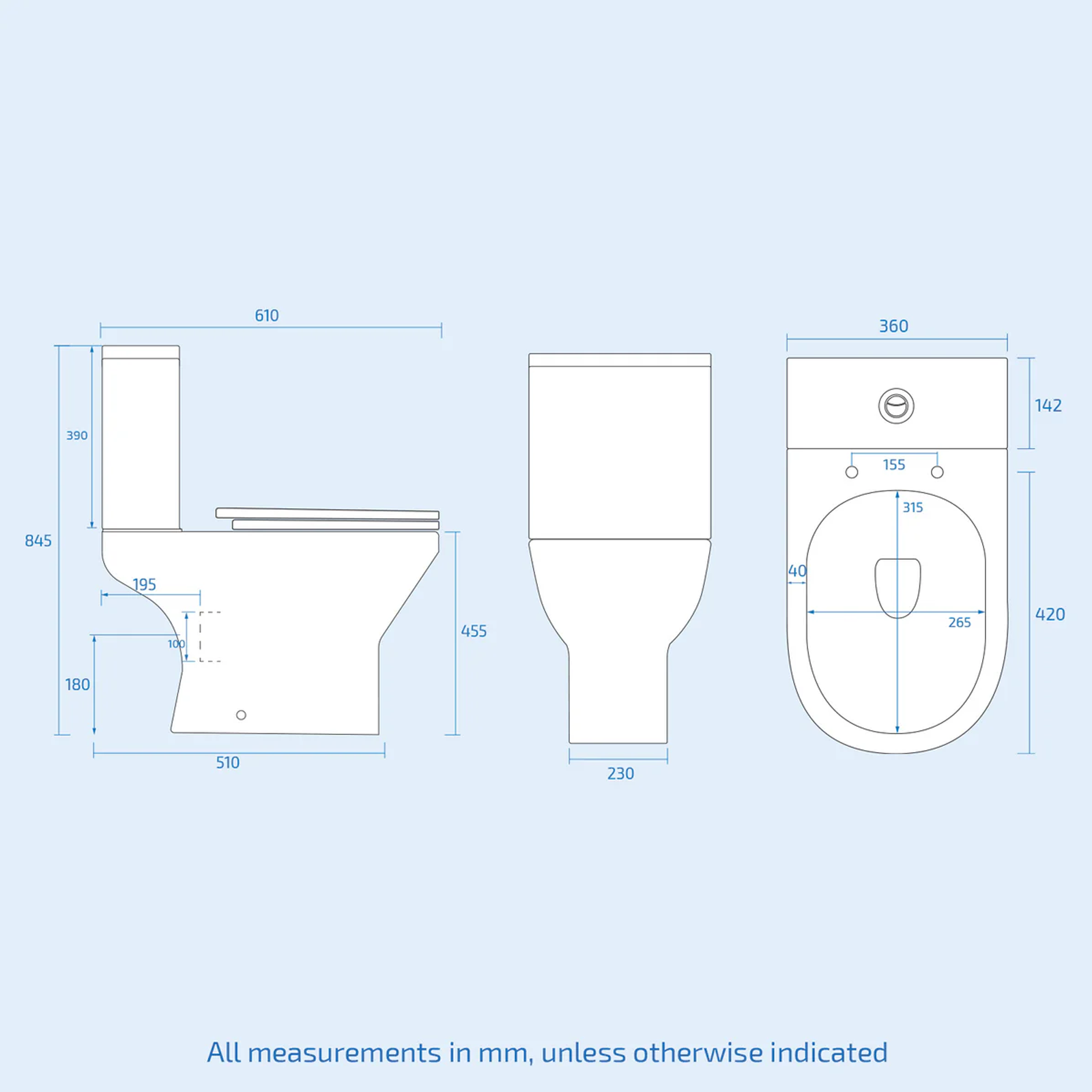Leven 510 x 360mm Cloakroom Rectangular Countertop Basin + Oakham Rimless Close Coupled Toilet Set