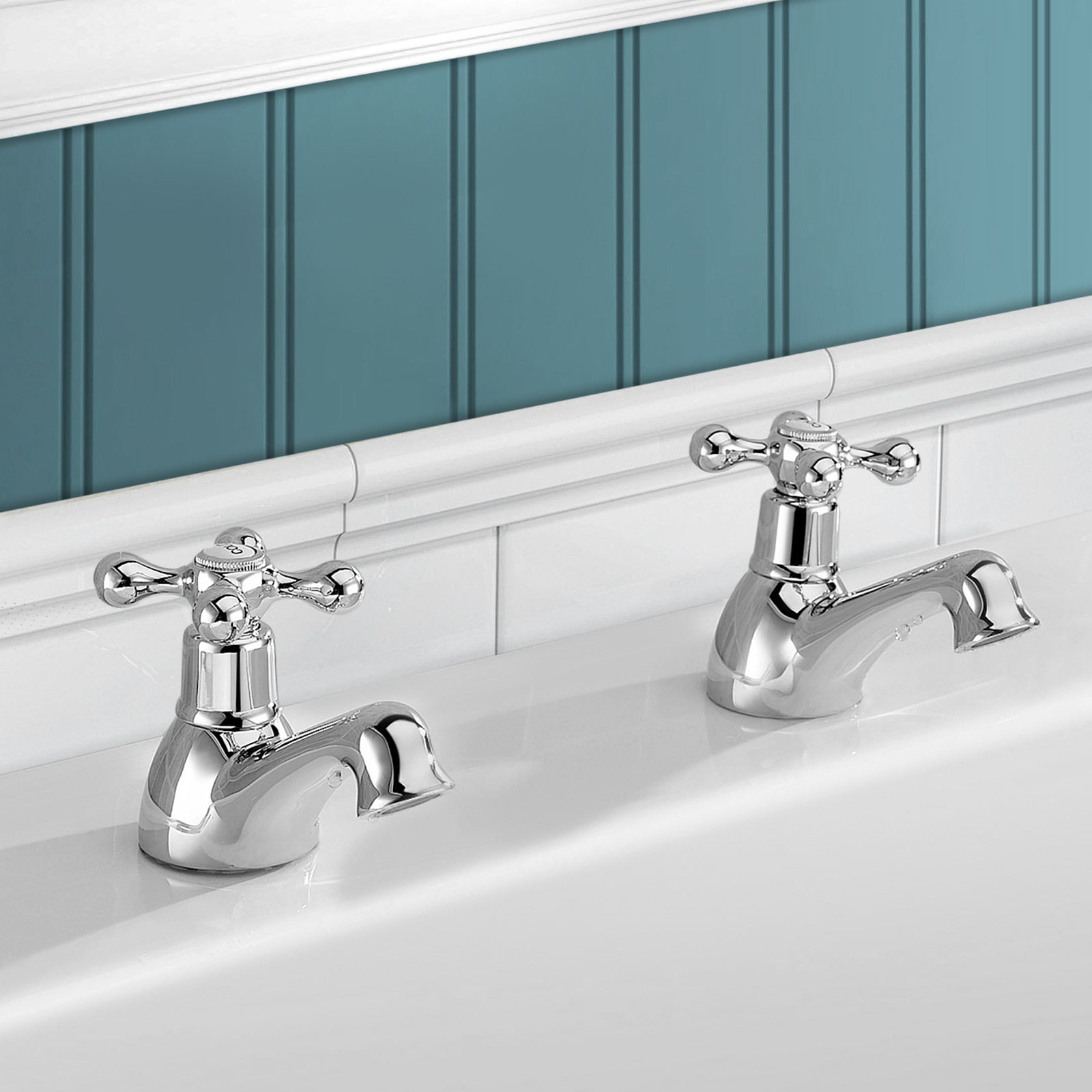 Stafford Victorian Traditional Cross Head Chrome Twin Bath Filler Taps & Basin Sink Mono Mixer Tap