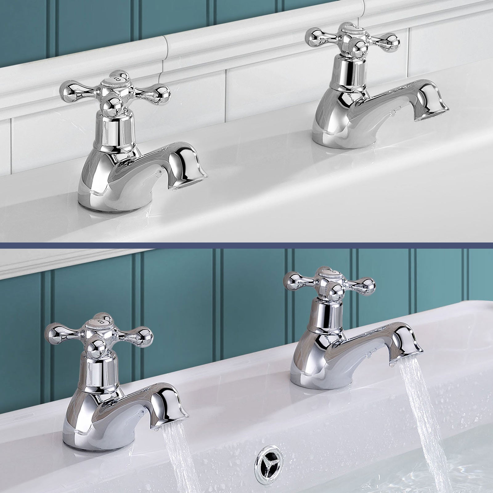 Strafford Traditional Victorian Chrome Bath Filler & Basin Tap Set