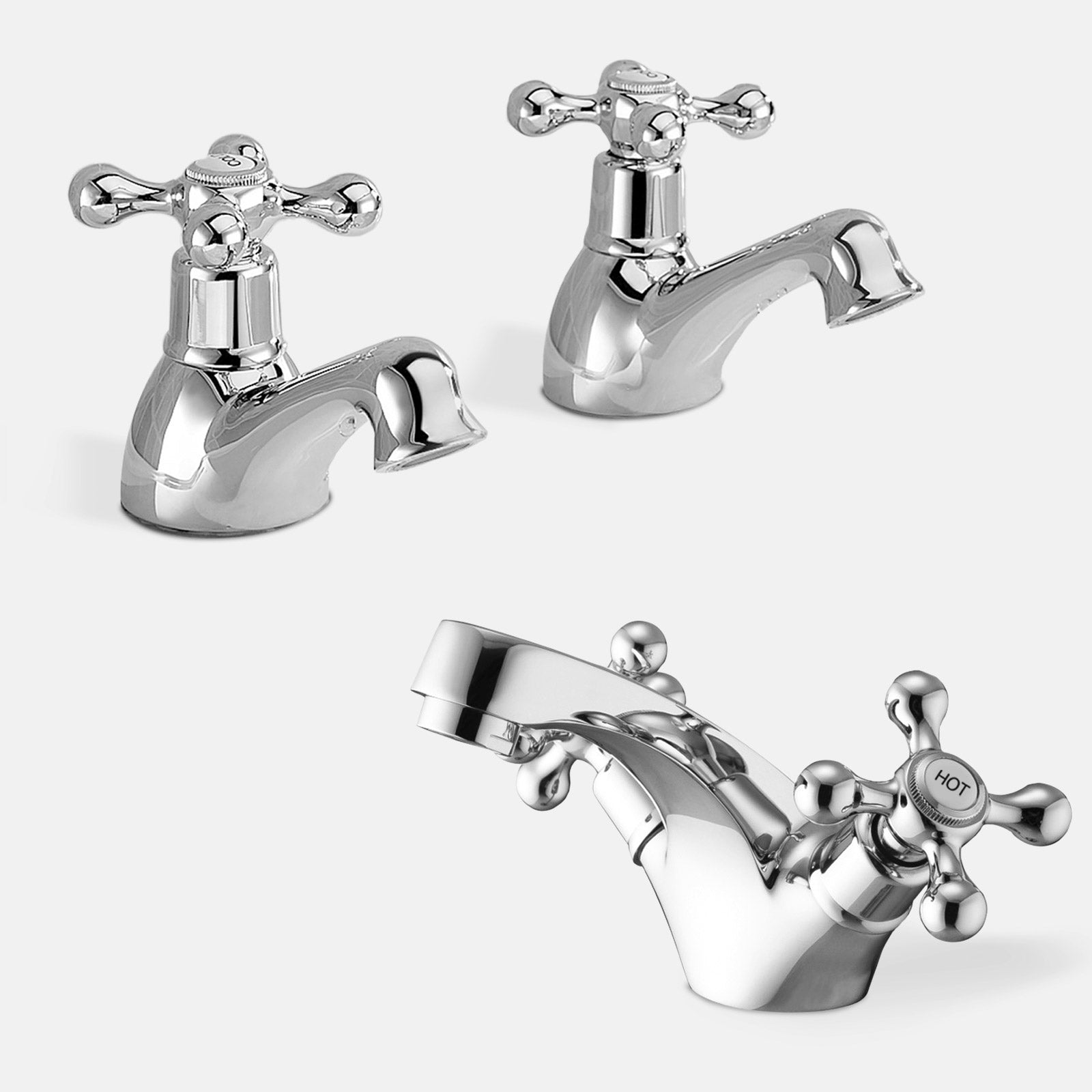 Stafford Victorian Traditional Cross Head Chrome Twin Bath Filler Taps & Basin Sink Mono Mixer Tap
