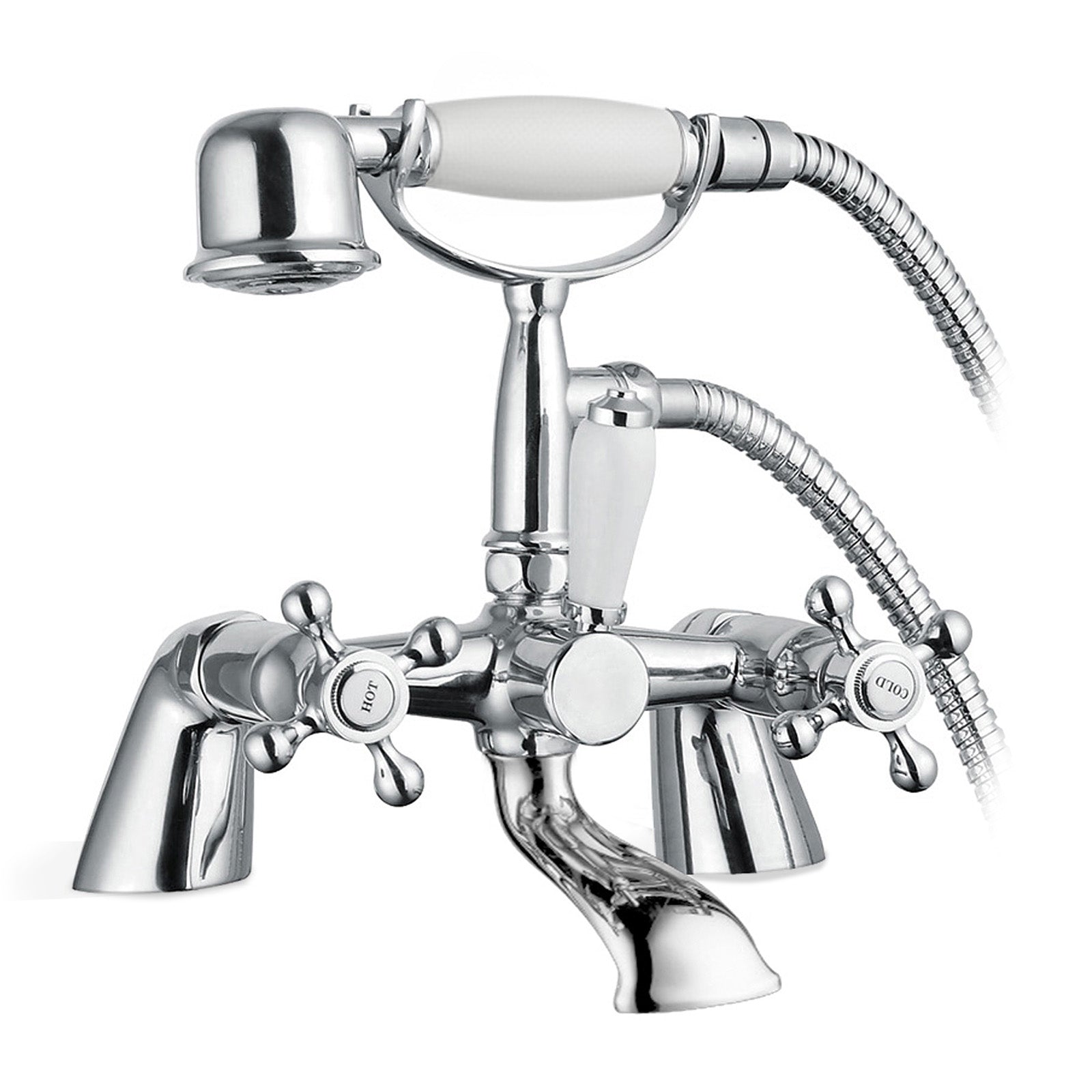 Stafford Victorian Cross Head Bath Shower Mixer Tap With Handheld Kit & Basin Mono Mixer Tap