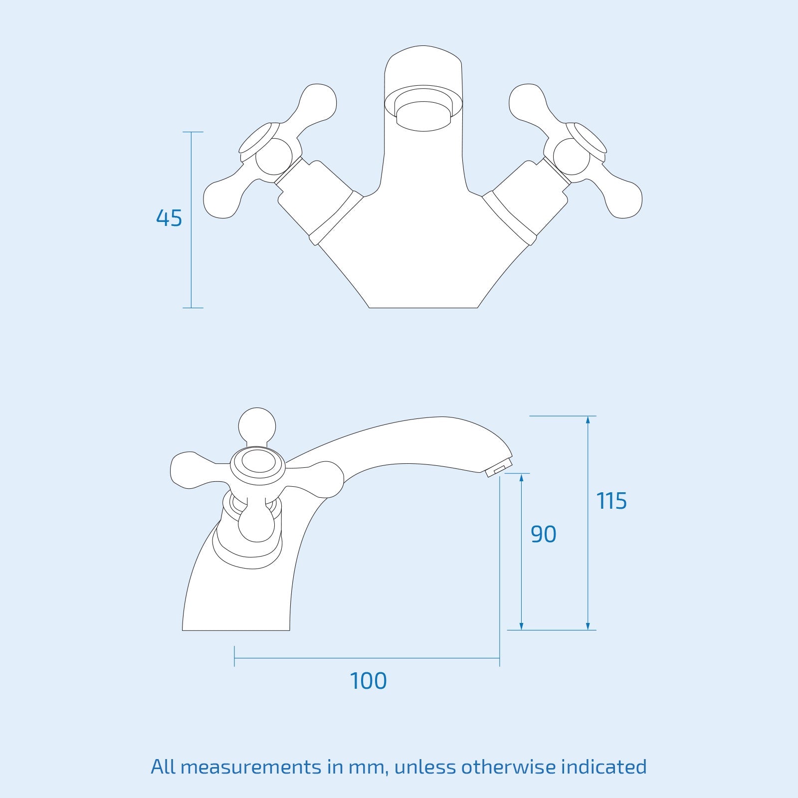 Stafford Victorian Cross Head Bath Shower Mixer Tap With Handheld Kit & Basin Mono Mixer Tap