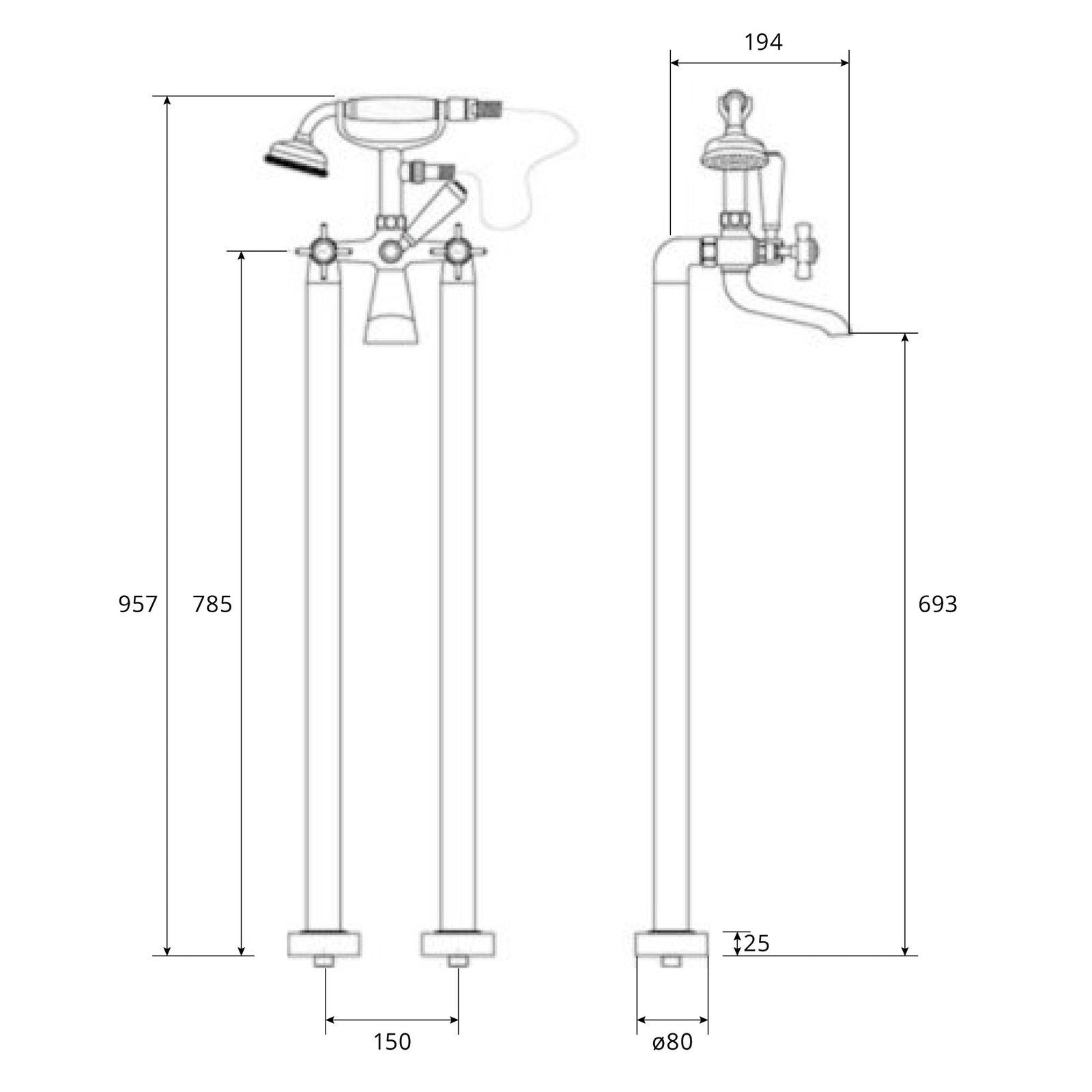 Stafford Traditional Style Freestanding Bath Shower Mixer With Handset Kit