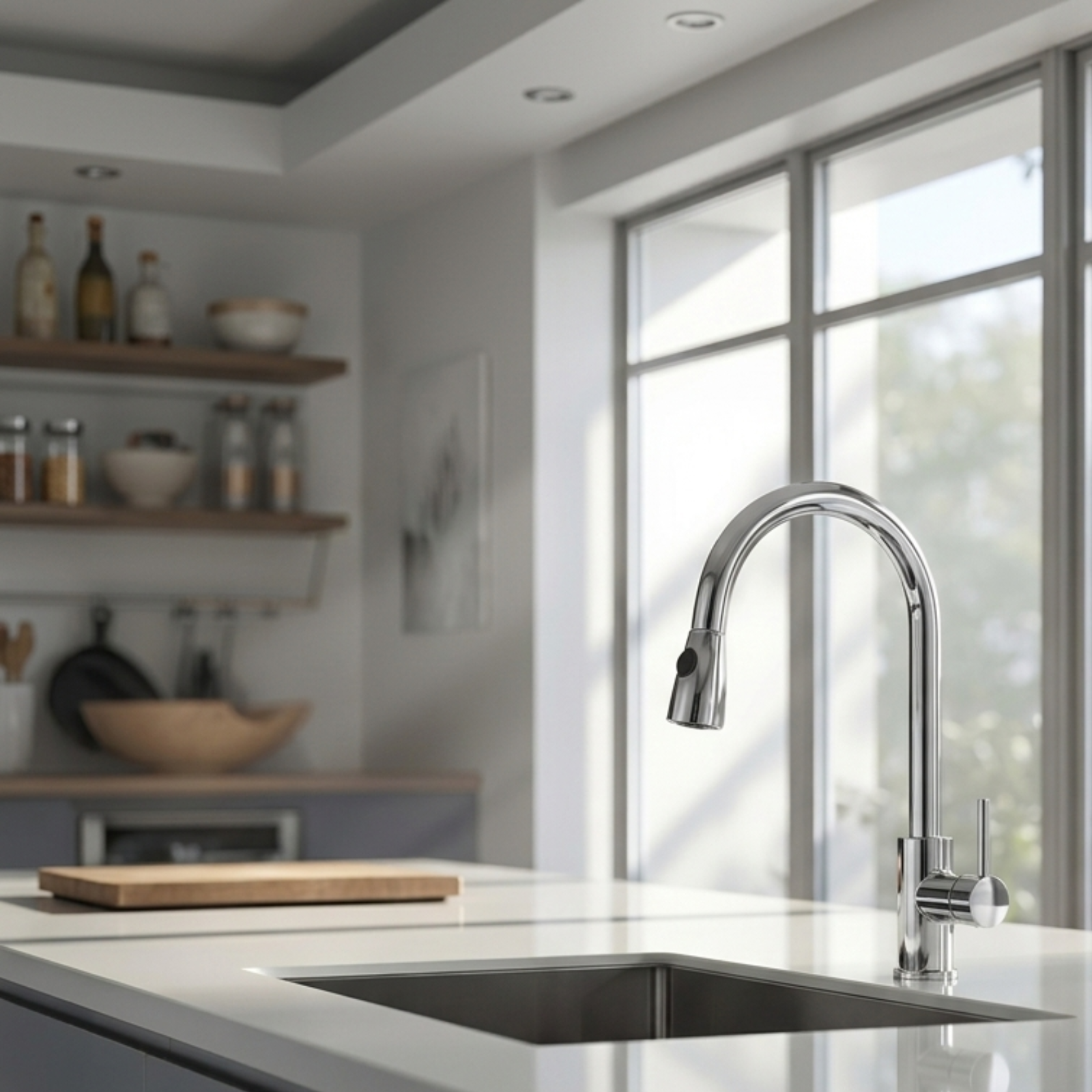 Kartell KST003 Chrome Pull Out Deck Mounted Kitchen Tap