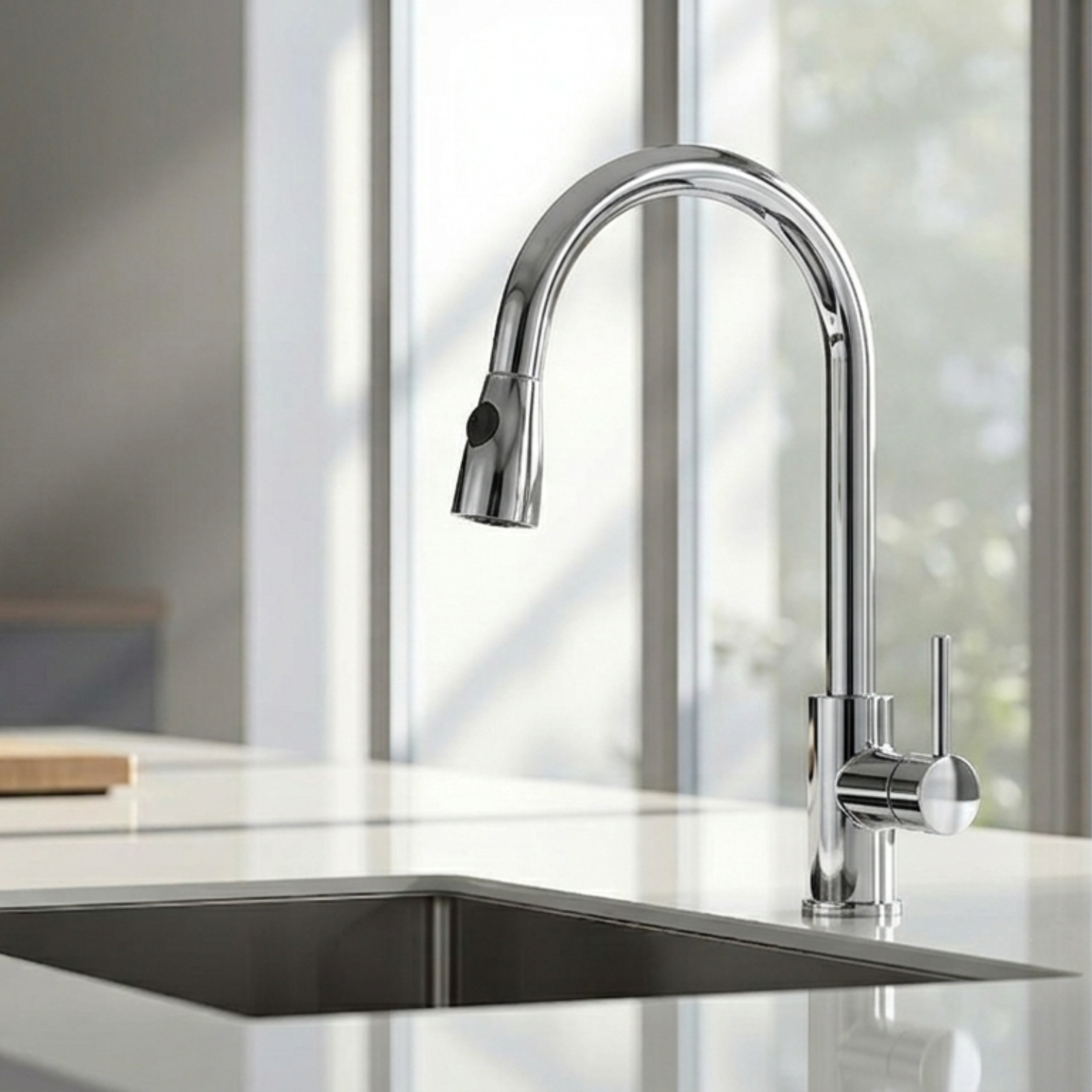 Kartell KST003 Chrome Pull Out Deck Mounted Kitchen Tap