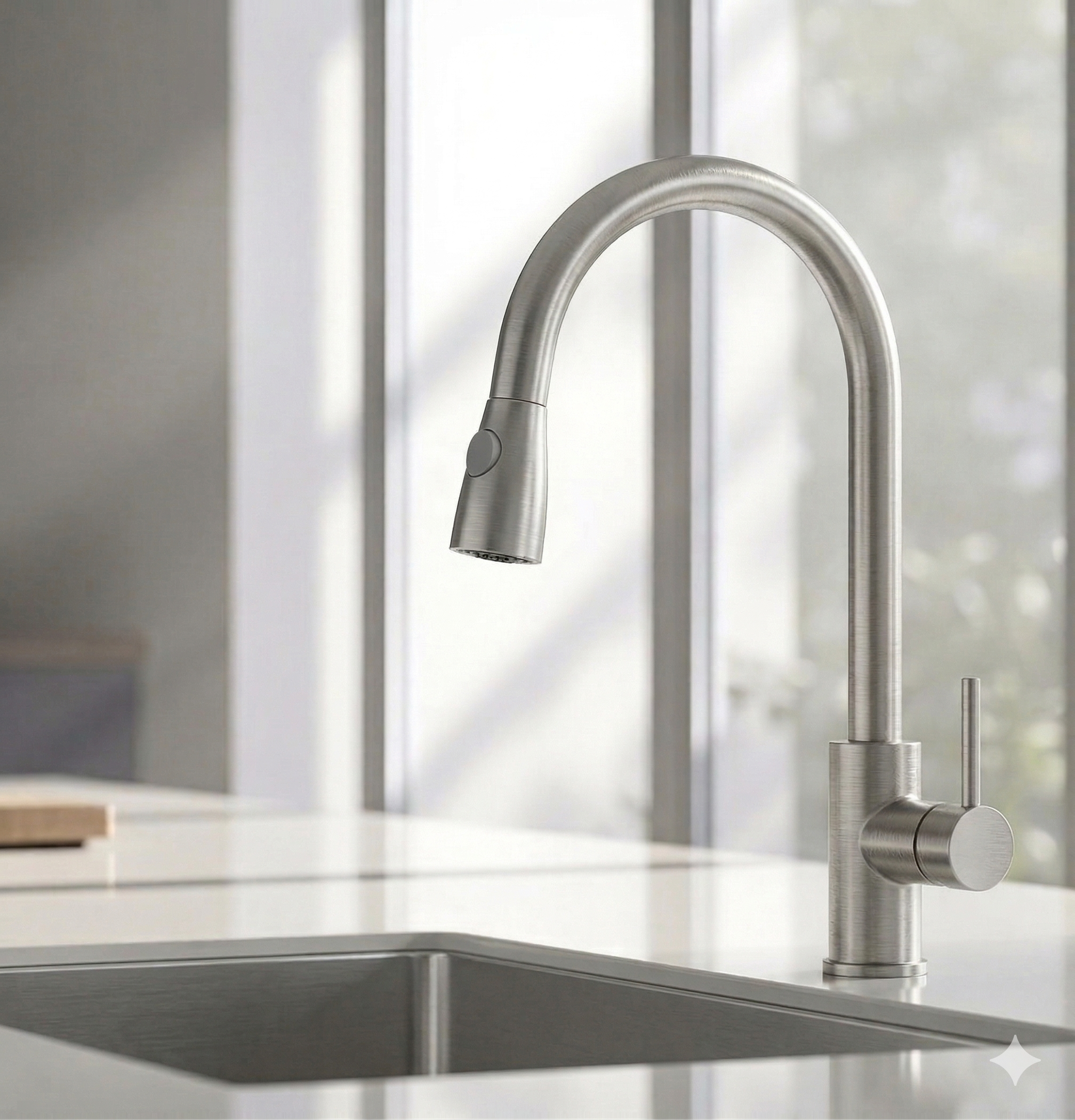 Kartell KST004 Matt Brushed Steel Finished Pull Out Deck Mounted Kitchen Tap