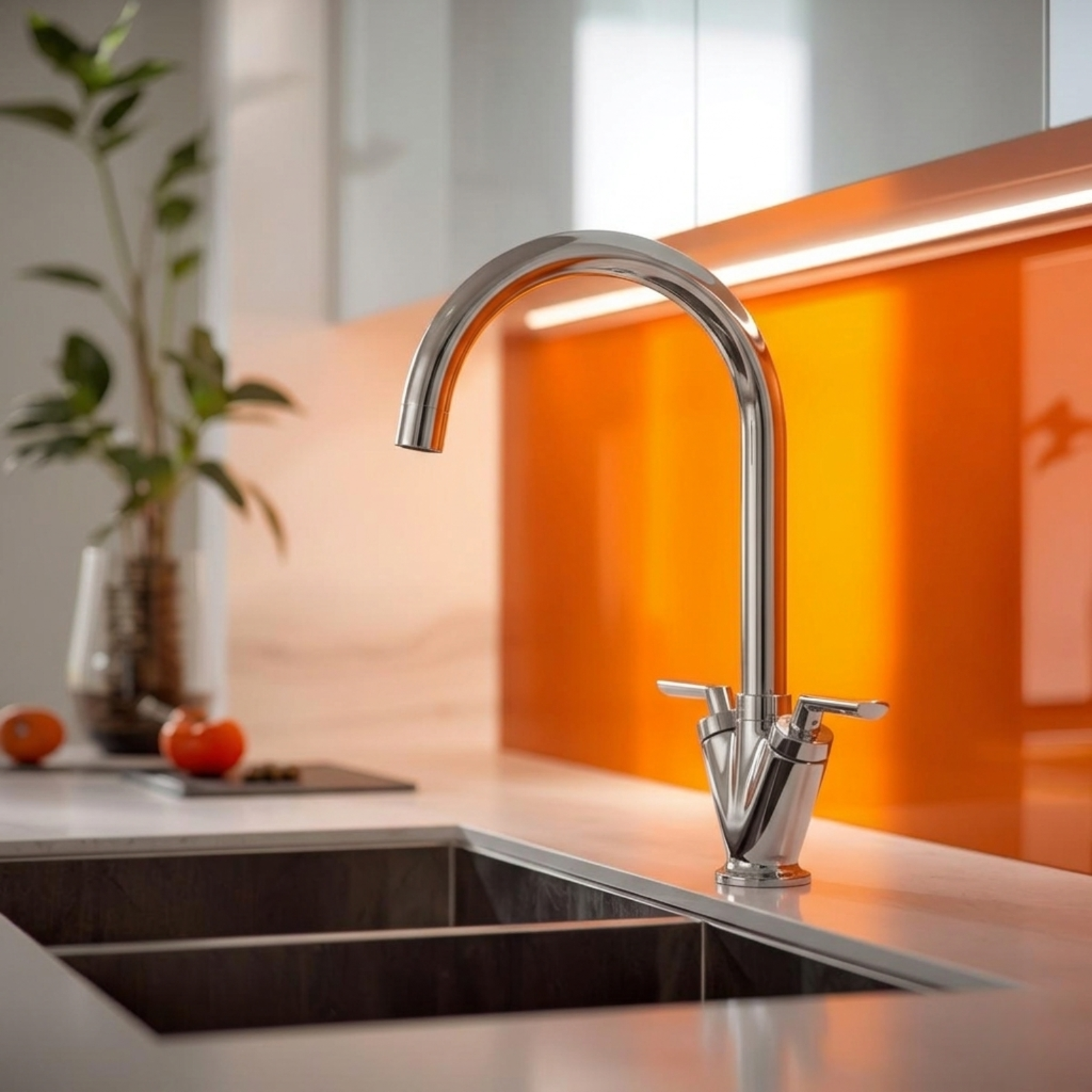 Kartell KST009 Chrome Twin Lever Kitchen Sink Mono Mixer Tap - Deck Mounted