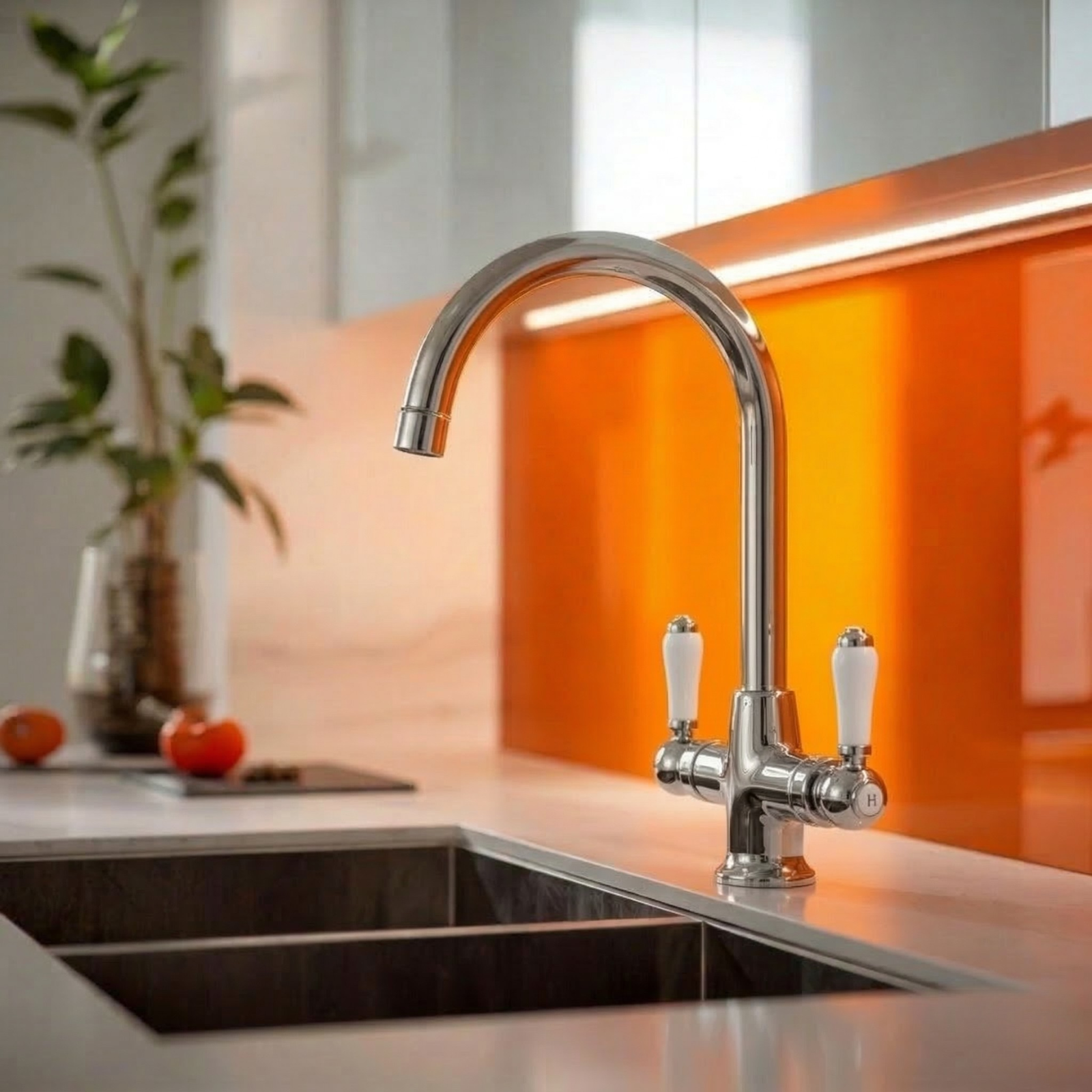 Kartell KST015 Chrome Traditional Twin Lever Kitchen Sink Mixer Tap - Deck Mounted