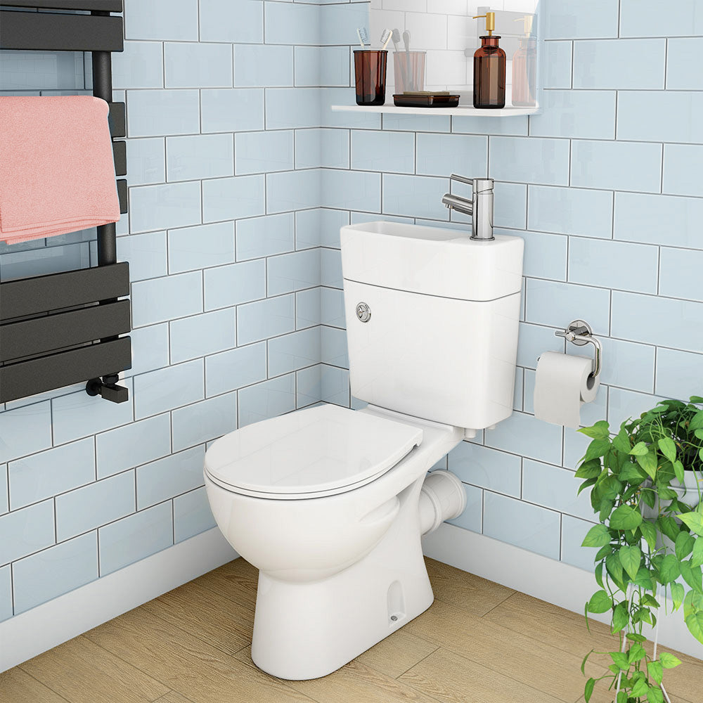 Promo Modern 2 in 1 Compact Combo White Basin and Close Coupled Toilet