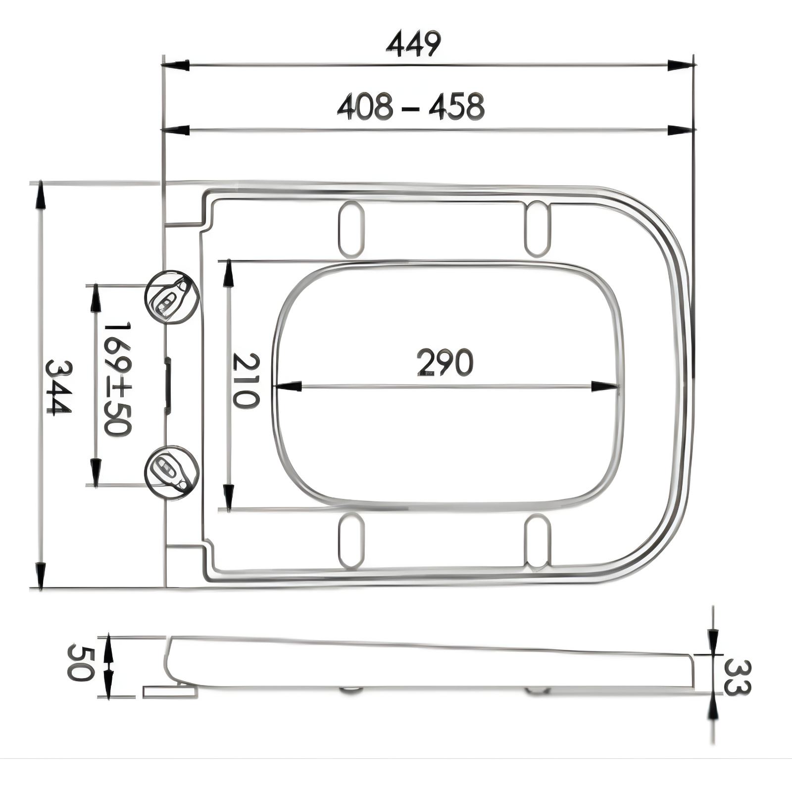 Technical drawing of a rectangular object with dimensions