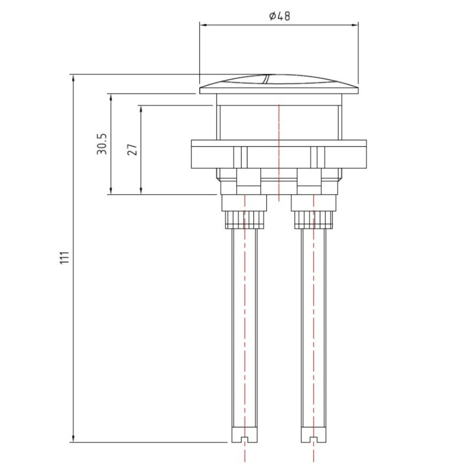 Technical drawing of a cylindrical component with dimensions