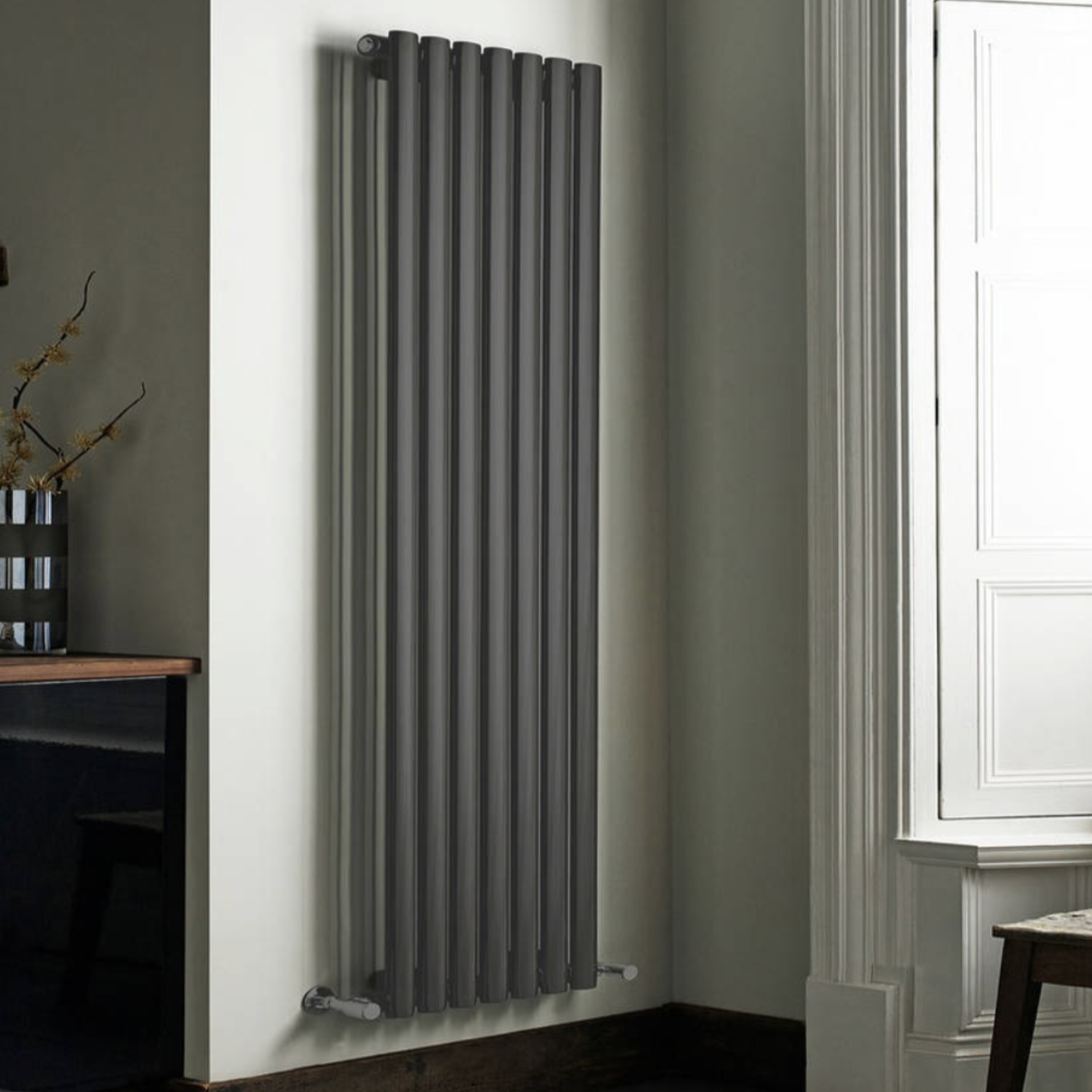 Kartell Aspen Vertical Single 1600mm H x 430mm W Textured Grey Vertical Designer Radiator