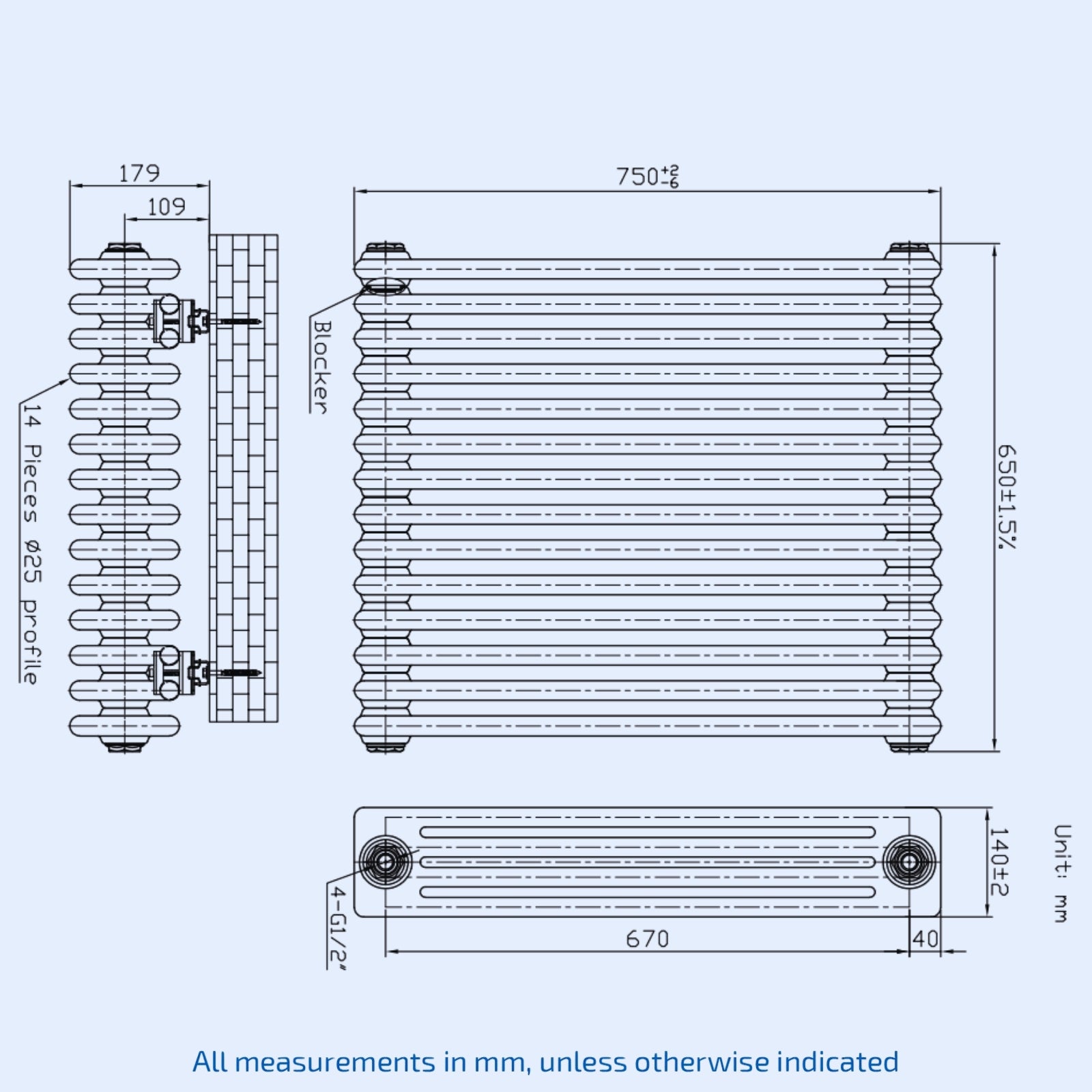 Kartell Laser Klassic 750mm H x 650mm W White Horizontal 4 Column 14 Section Designer Radiator - LCL407514-N