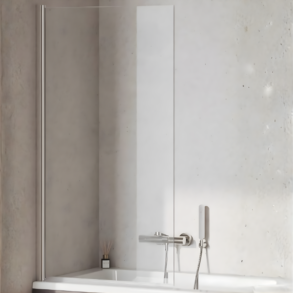 Kartell Koncept 780mm W x 1400mm H Straight Pivoting Chrome 6mm Square Bath Screen - Konsss